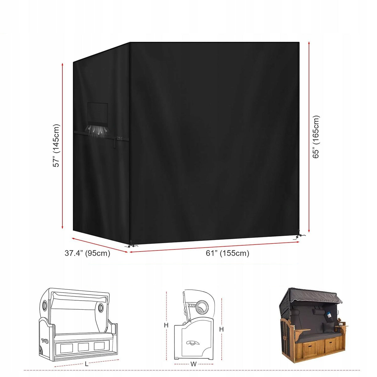 XL Protective Beach Basket Cover Garden Locks Waterproof Black Color black