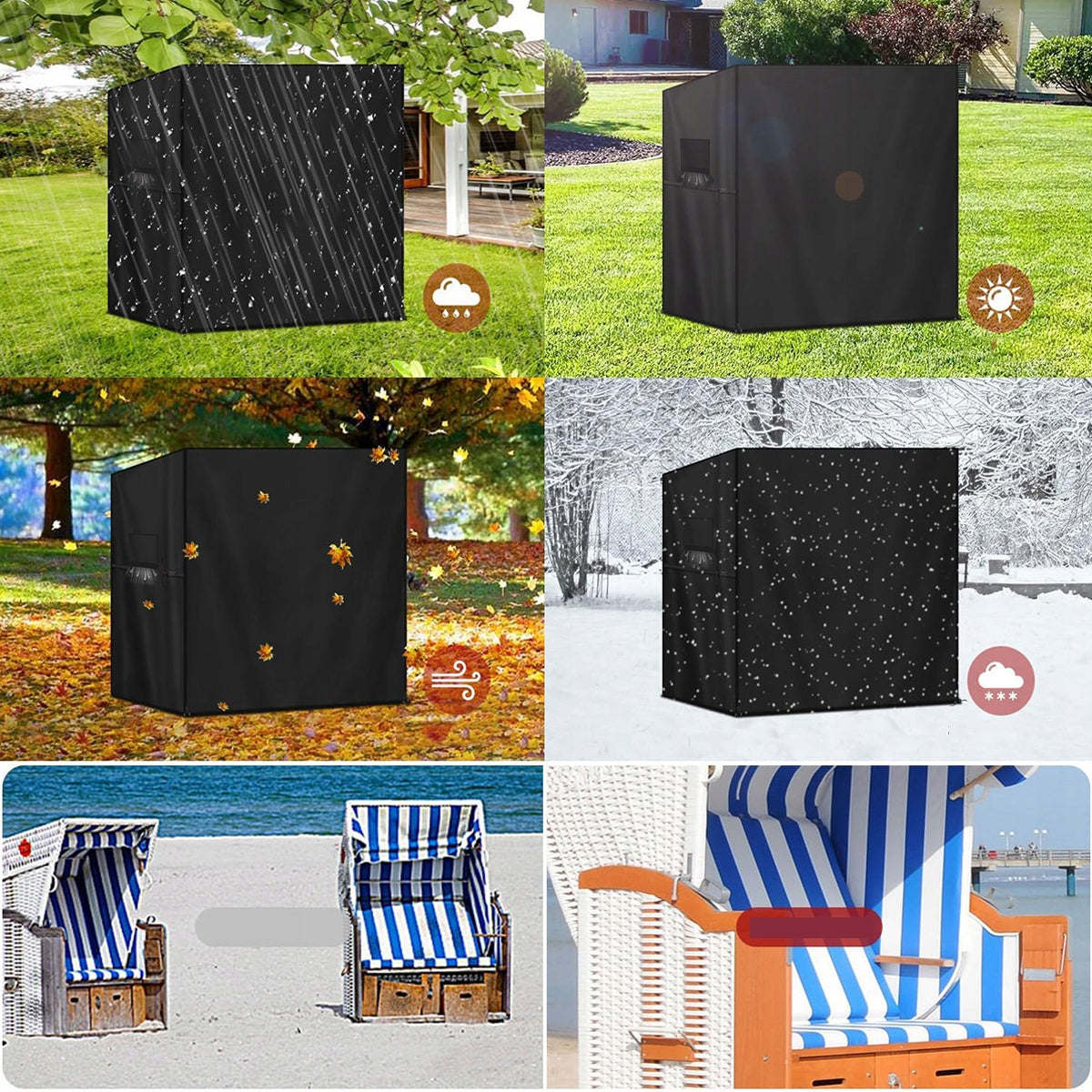 XL Protective Beach Basket Cover Garden Locks Waterproof Black Product width 95 cm