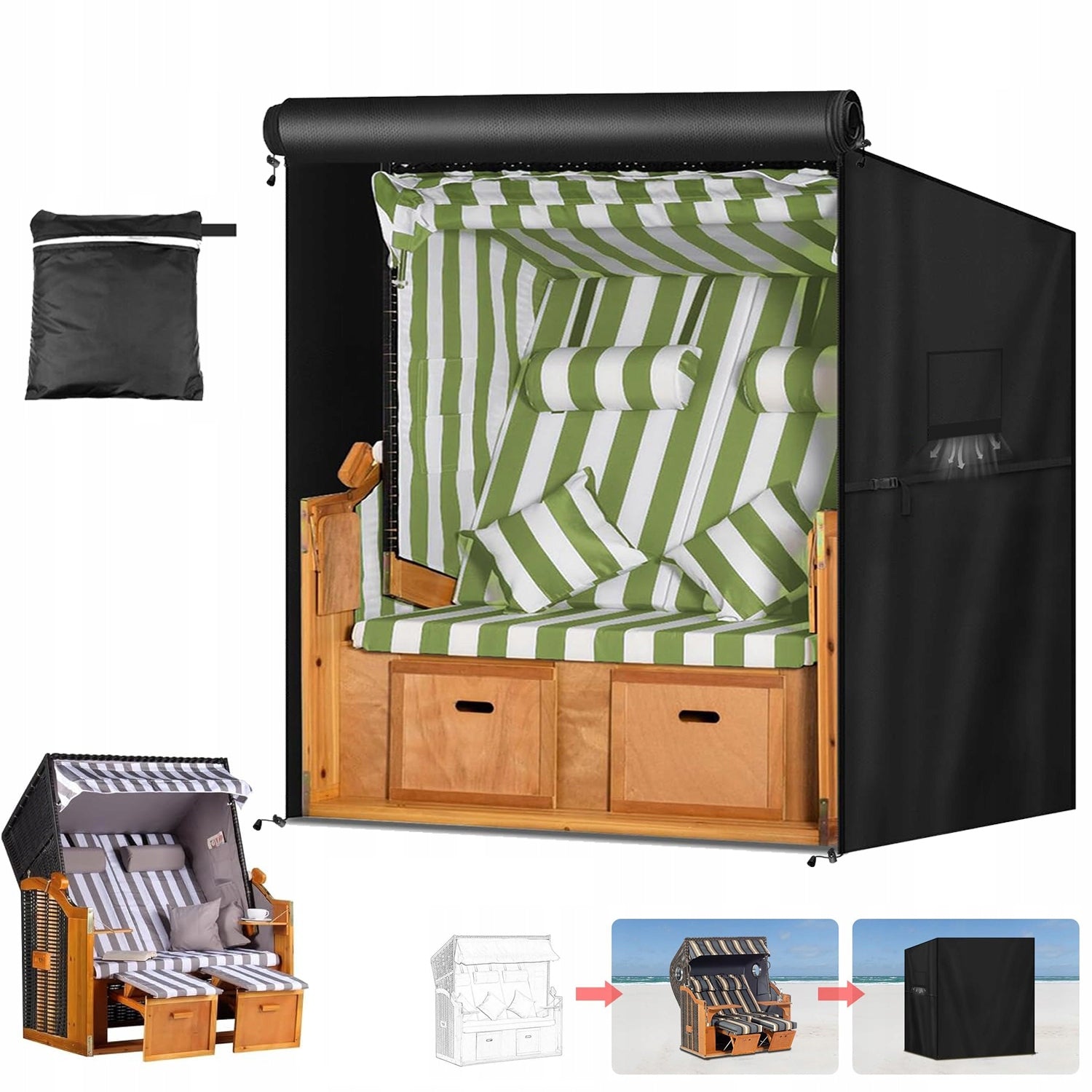 XL Protective Beach Basket Cover Garden Locks Waterproof Black