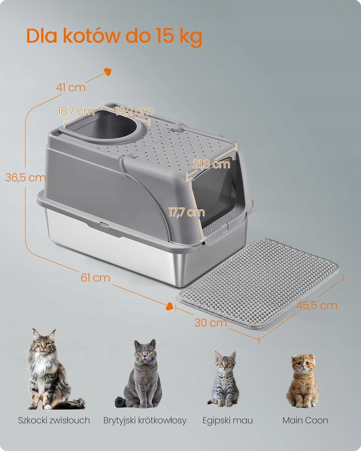 XL STAINLESS STEEL LITTER BOX WITH BRUSH BLADE COVER 2 ENTRANCES 15KG Manufacturer code PPT005G01