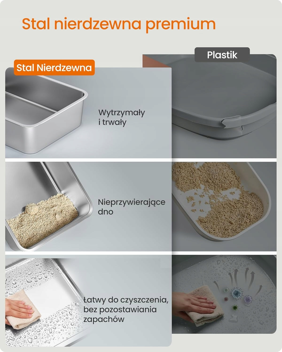 XL STAINLESS STEEL LITTER BOX WITH BRUSH BLADE COVER 2 ENTRANCES 15KG Model Feandrea by Songimcs kuweta zamknięta
