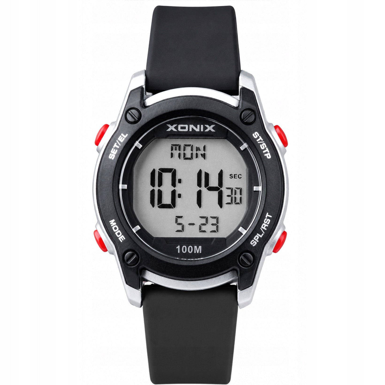 XONIX children's sports watch 10 ATM Black and Silver Alarm Timer BAZ 007 Packaging status original