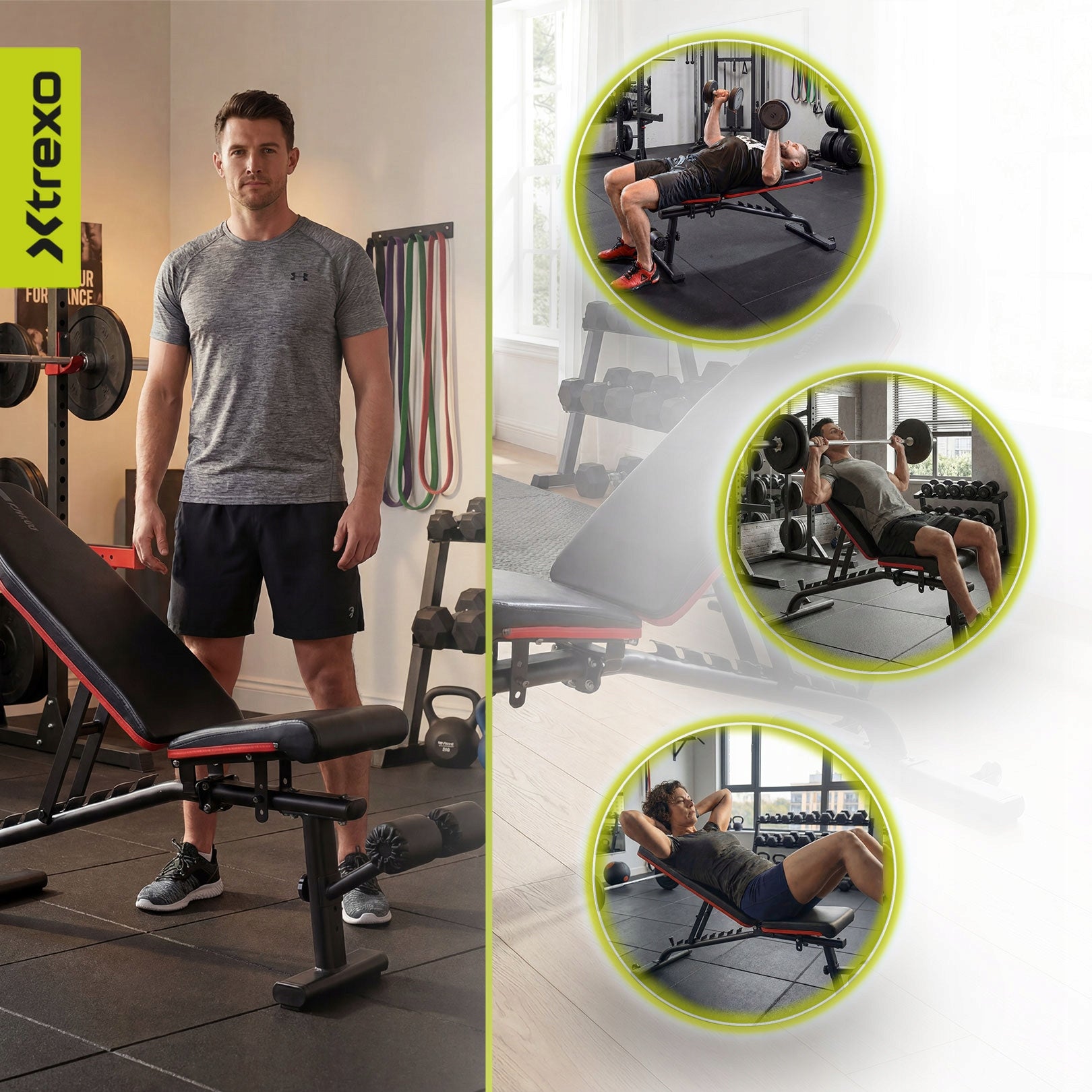 XTREXO Exercise Training Bench ADJUSTABLE MULTIFUNCTIONAL FOAM ROLLERS Maximum user weight 300 kg