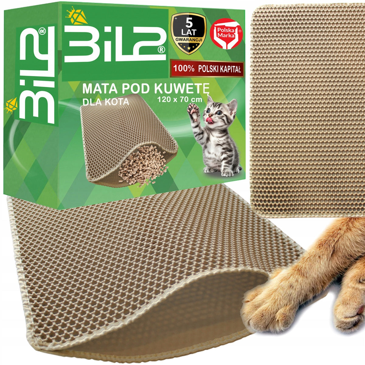 XXL Cat Litter Pad Mat BiL2 Beige 120x70