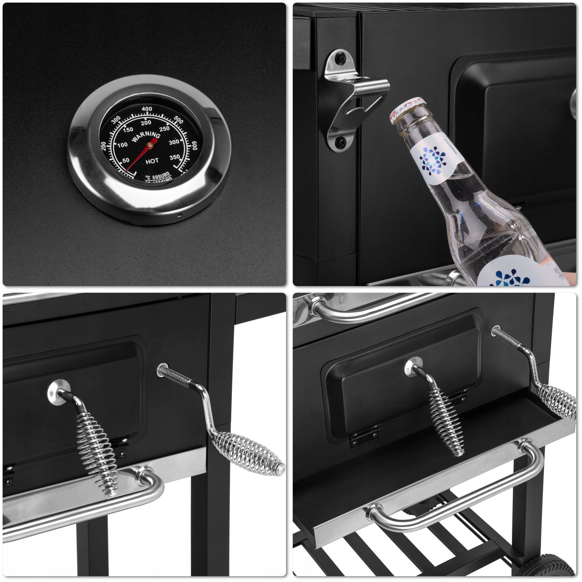 XXL Charcoal Grill with Lid and Garden Wheels Large Mobile Stable Grate length 32 cm