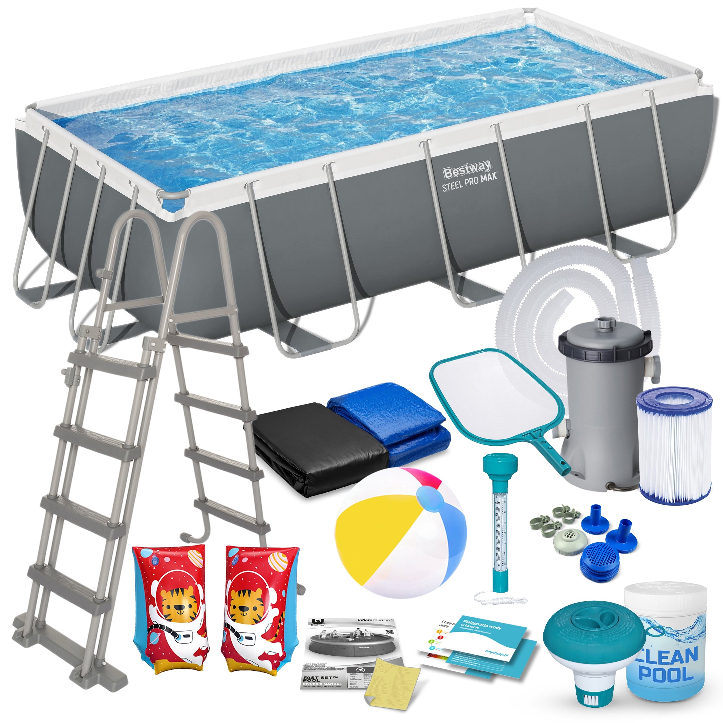 XXL FRAME POOL FOR THE WHOLE FAMILY FOR THE GARDEN BESTWAY WITH PUMP 404X201X100 Manufacturer code BASEN STELAŻOWY XXL DLA CAŁEJ RODZINY