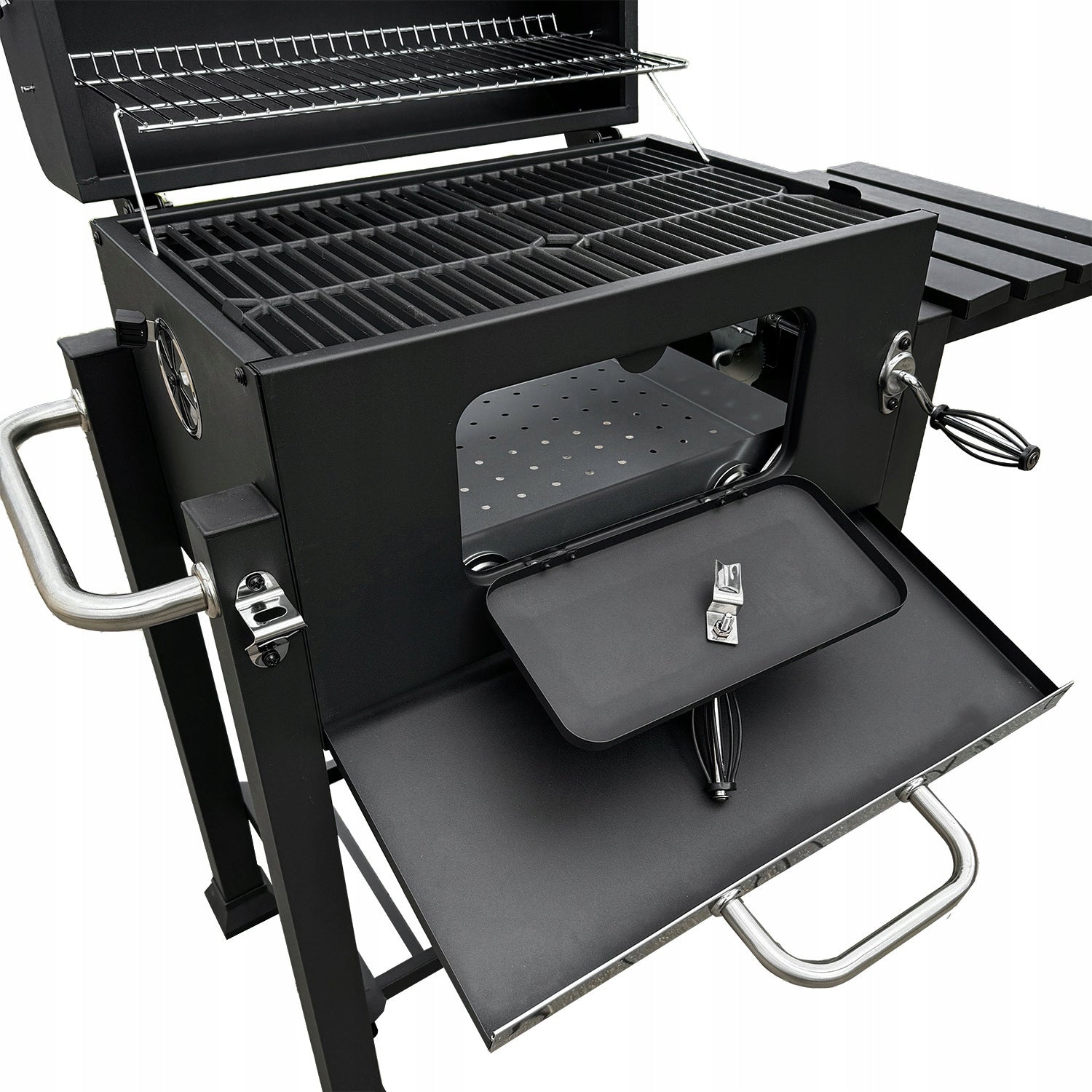 XXL GARDEN CHARCOAL GRILL WITH THERMOMETER COVER CAST IRON GRATE Grill depth 50 cm