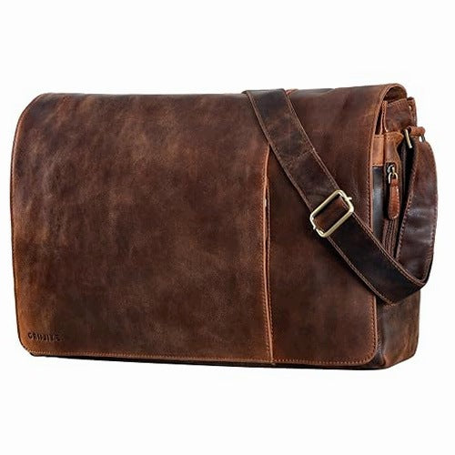 XXL LEATHER LAPTOP BAG VINTAGE BROWN 52CM leather