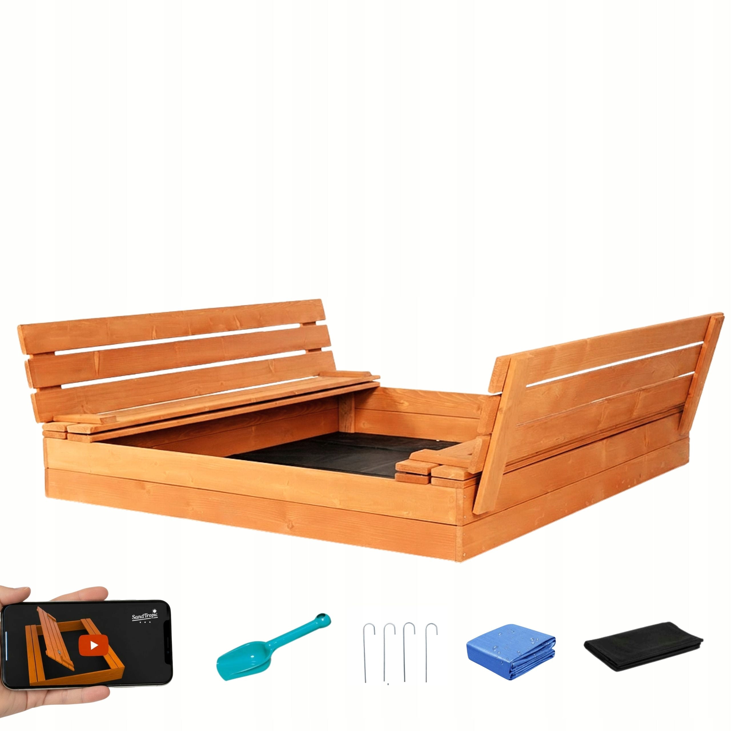 XXL Large Sandbox Impregnated Wooden Lockable 150 cm SAFE
