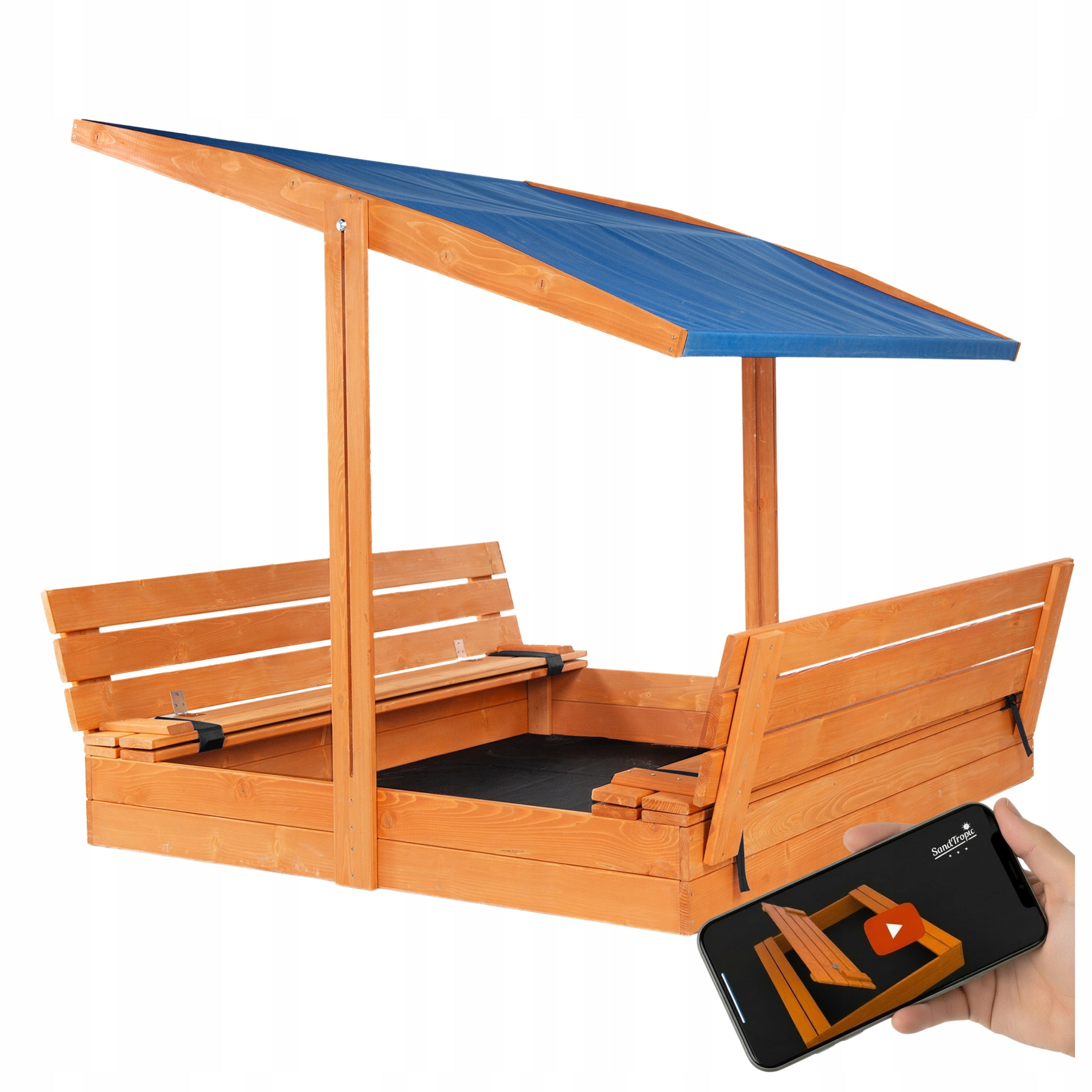XXL Large Sandbox with Canopy Impregnated Wooden 150 Mounting Holes