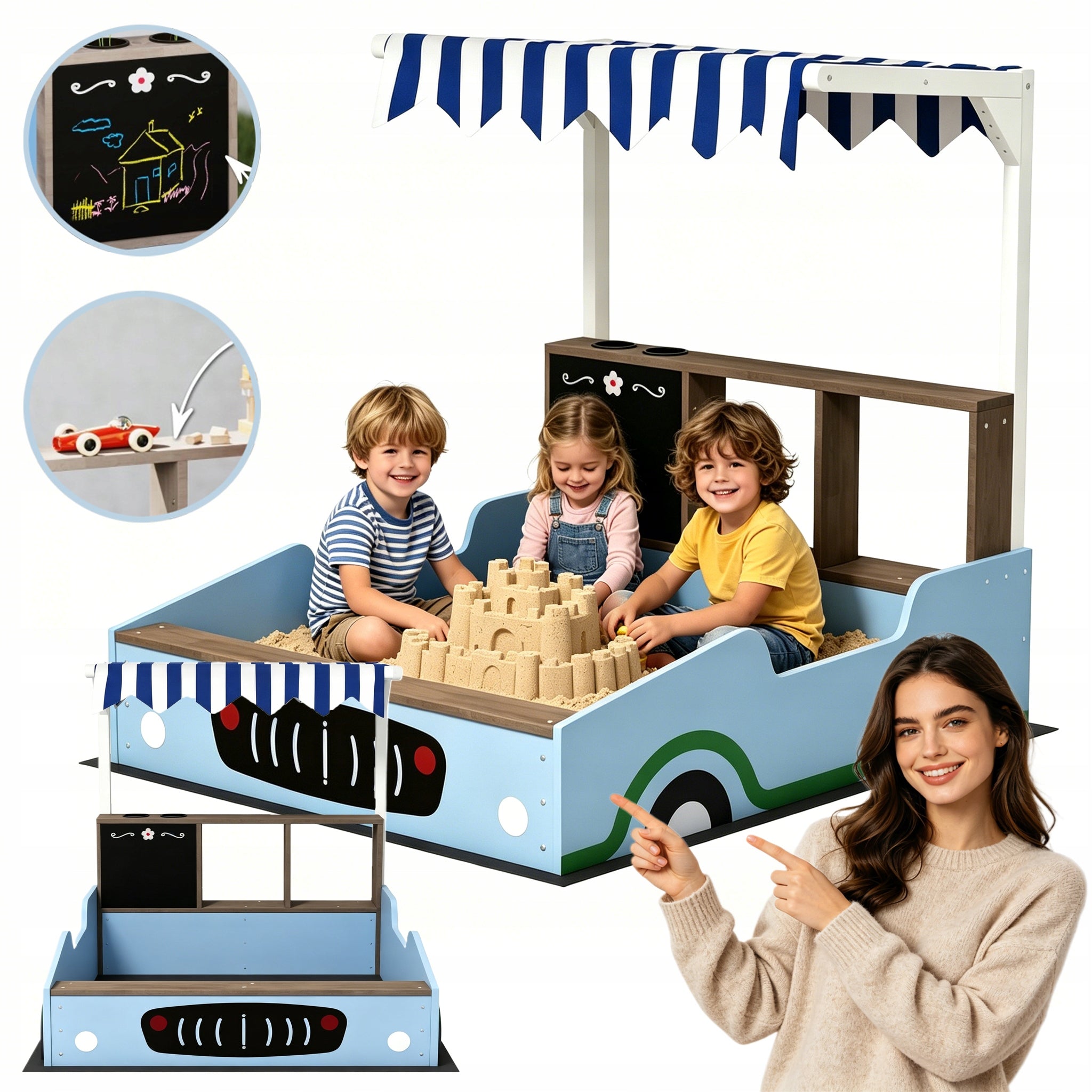 XXL Sandbox with Canopy Wooden Impregnated 108×90 cm shop theme