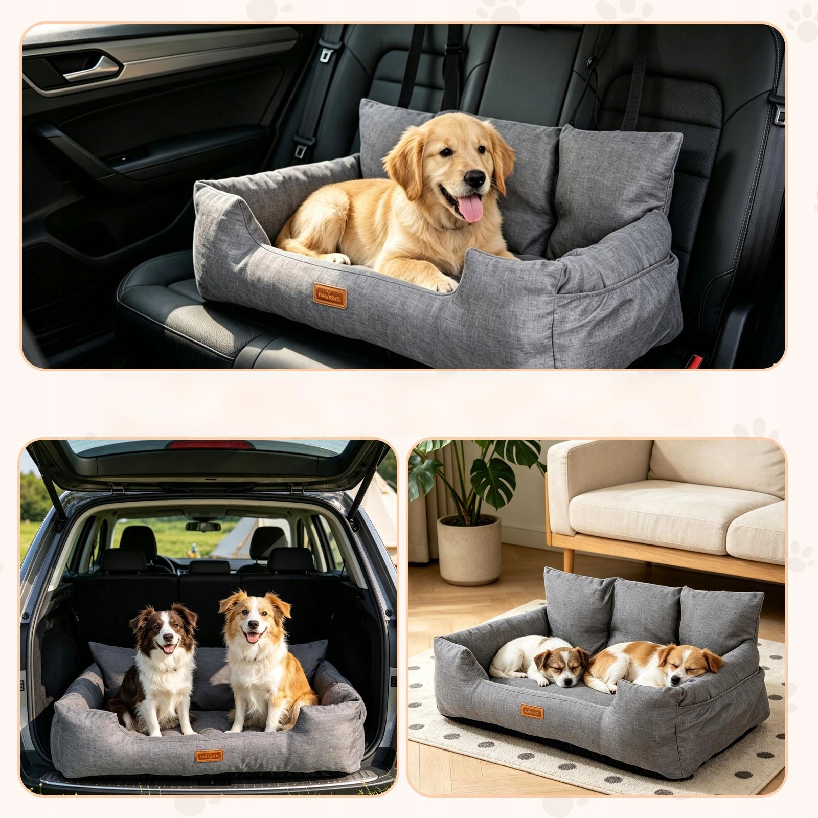 XXL dog car seat for rear seat for 2 dogs 92x50 cm Main material fabric