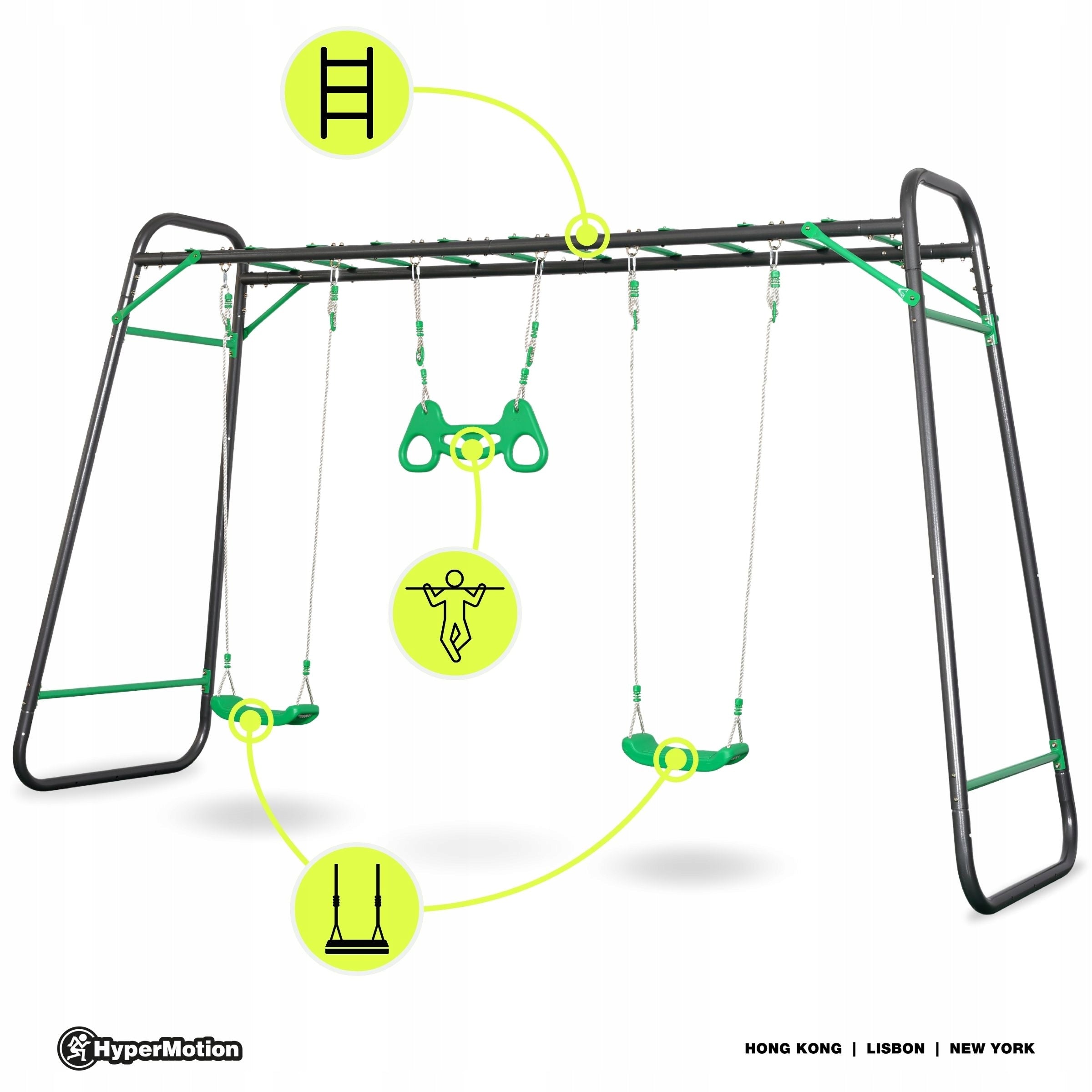 XXL steel garden swing - 2 seats, ladder, gymnastic trapezoid Brand HyperMotion