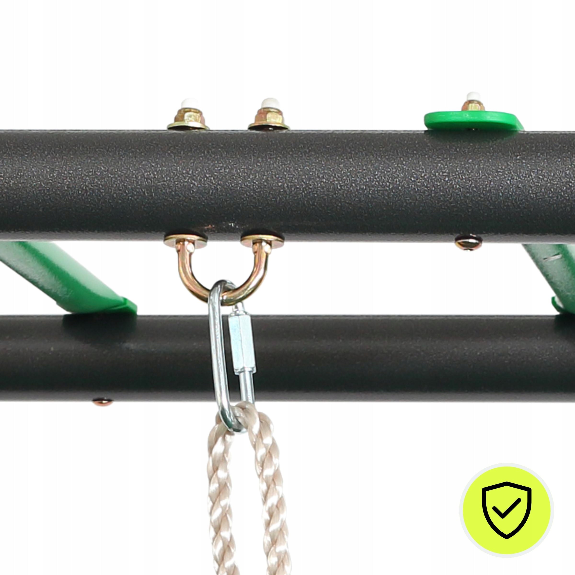XXL steel garden swing - 2 seats, ladder, gymnastic trapezoid Dominant material metal