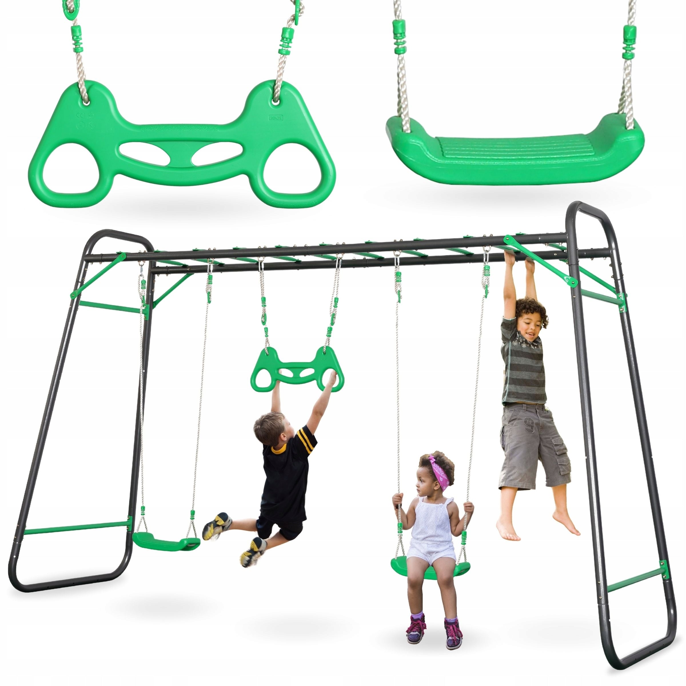 XXL steel garden swing - 2 seats, ladder, gymnastic trapezoid