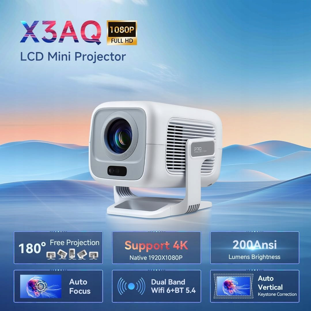 XYZ Pro 4K UHD WiFi 6 Auto Focus Mini Projector for iOS Android PS5 Xbox Model mini projektor