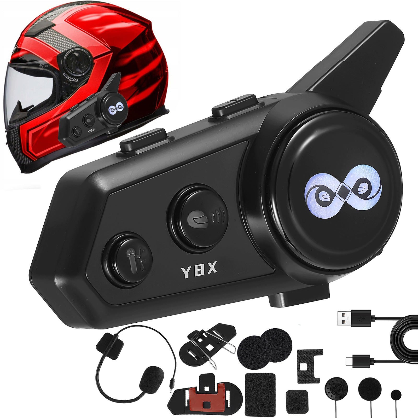 Y8 Mesh Motorcycle Intercom, System for 8 Motorcyclists