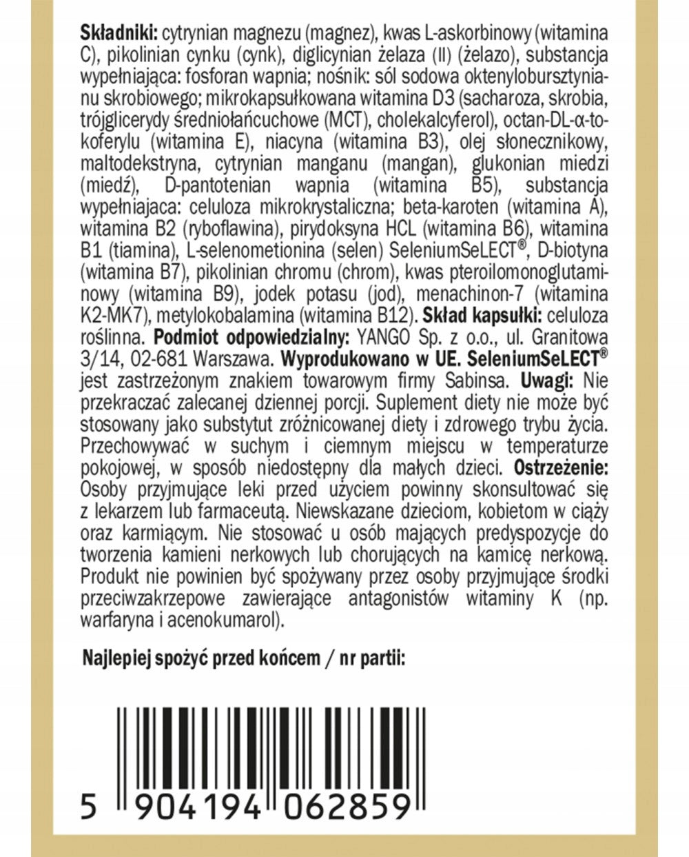 YANGO Multivitamin for men (90 caps.) For for men