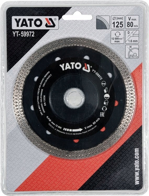 YATO DIAMOND DISC FOR STONEWARE CUTTING CHAMFERING 125MM Series GRD