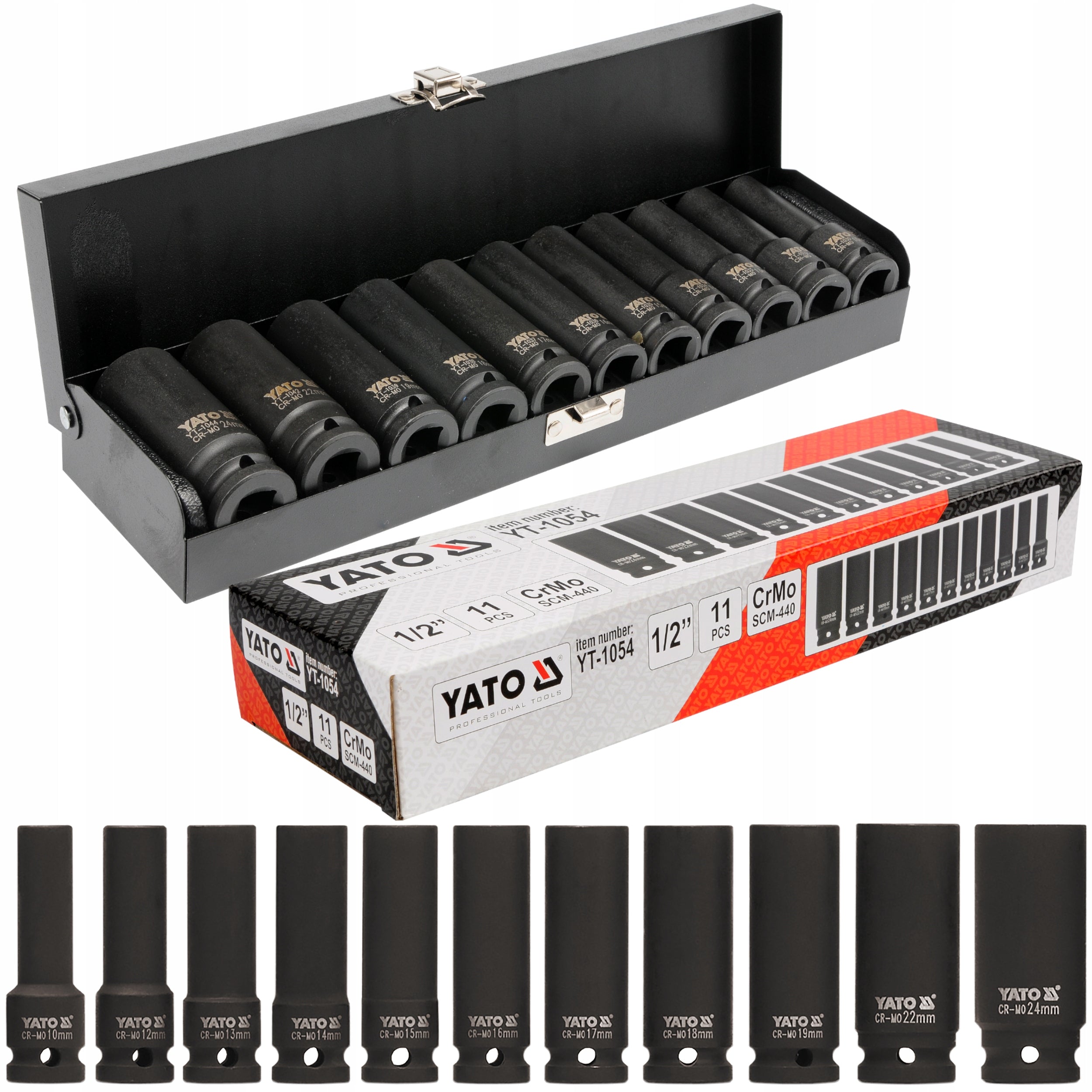 YATO IMPACT CAPS SOCKET WRENCHES LONG DEEP 1/2'' 10-24mm 11el.