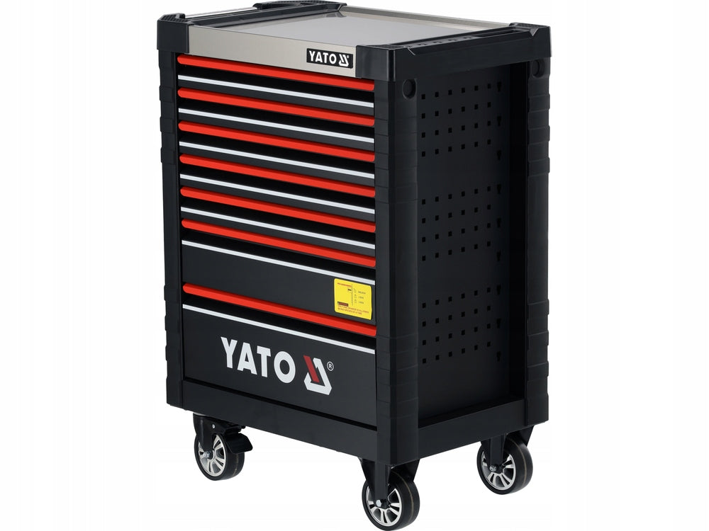 YATO SERVICE CABINET TROLLEY 7 DRAWERS INSERTS 190 TOOLS OPENING LOCK Additional features additional support wheels wheel lock brake lockable guide handles drawers