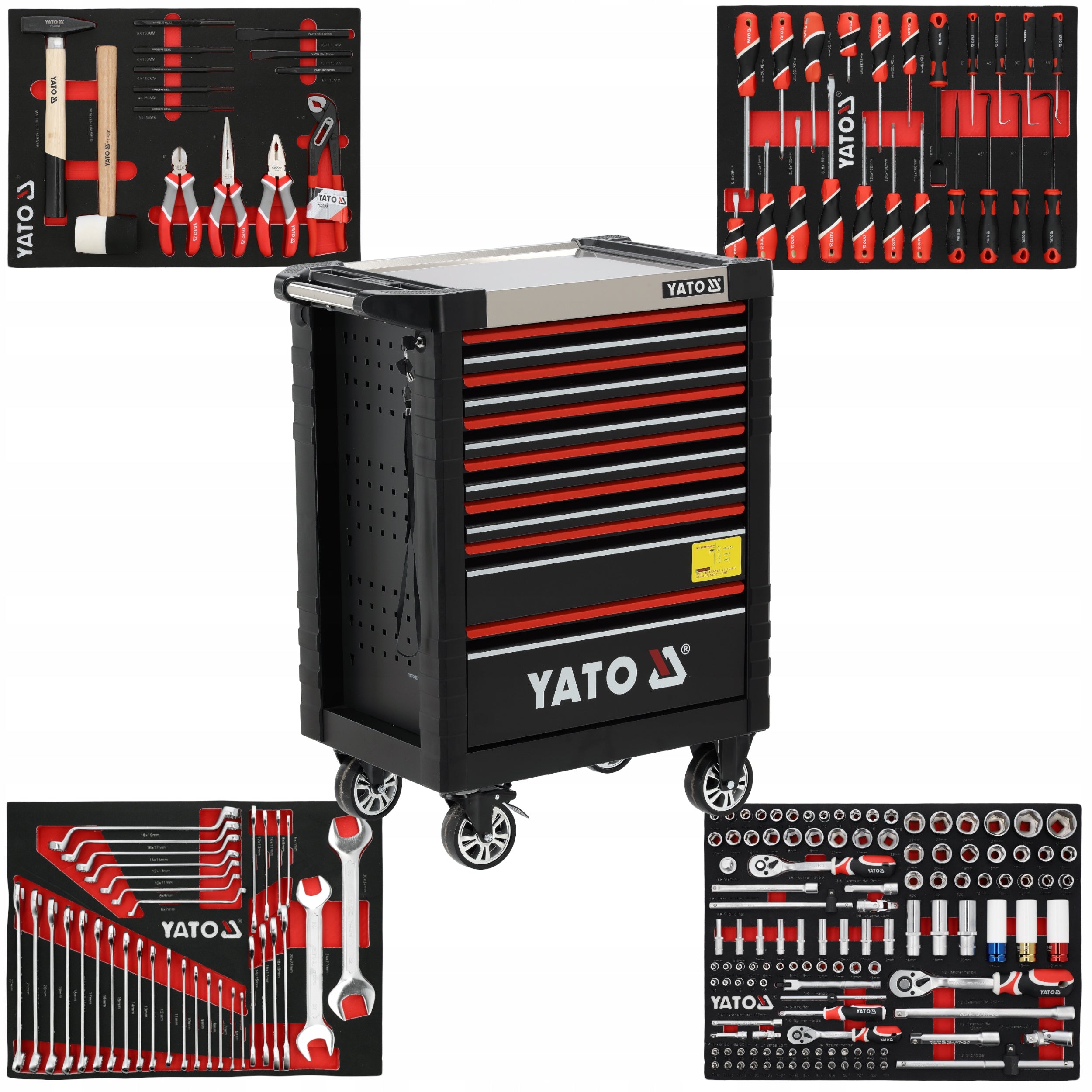 YATO SERVICE CABINET TROLLEY 7 DRAWERS INSERTS 190 TOOLS OPENING LOCK