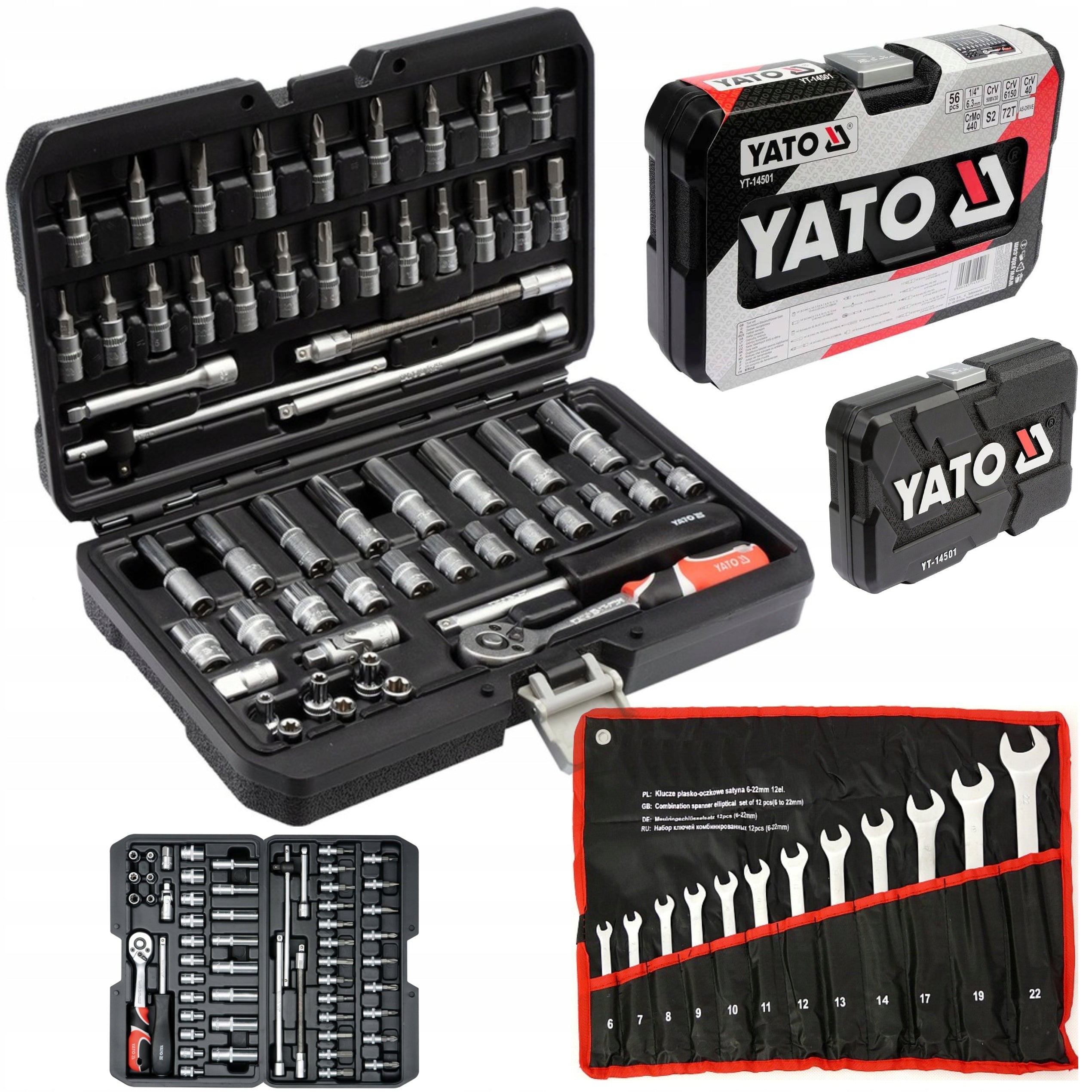 YATO SET 56el SOCKET WRENCHES YT-14501 + FLAT-EYE 6-22mm 12 PCS