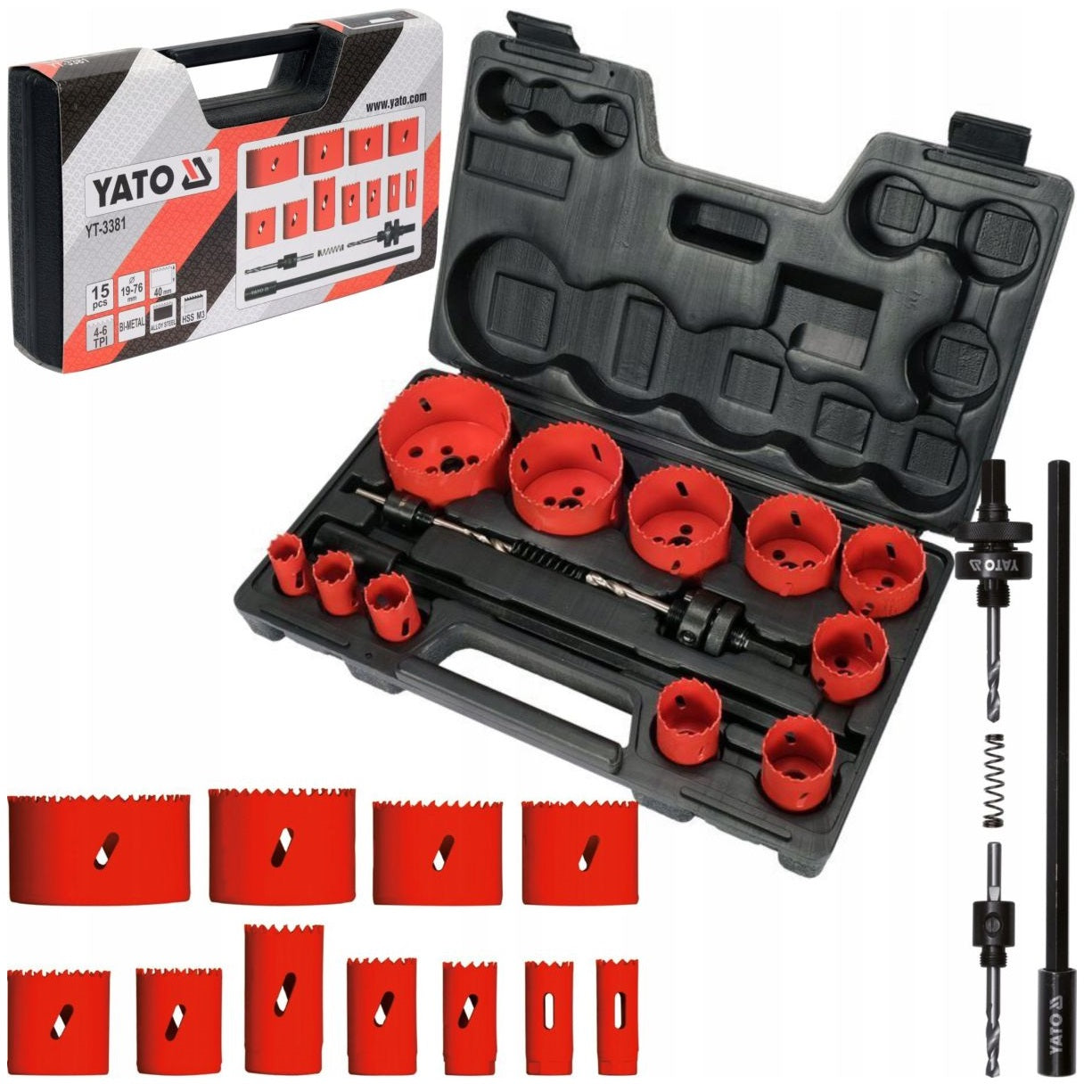 YATO SET BI-METAL FORAMINIFERA BI-METAL FOR WOOD METAL 19-76mm 15 EL.