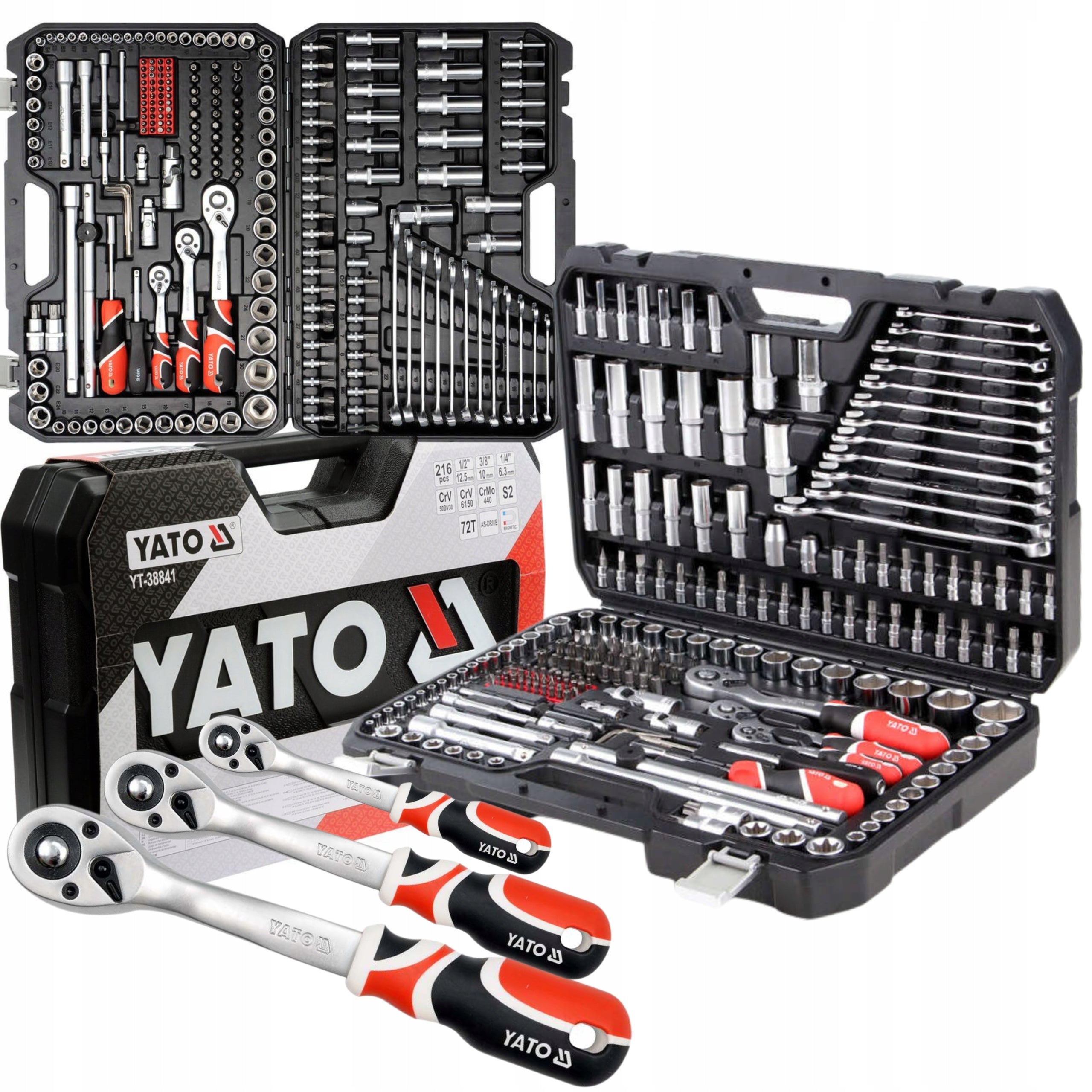 YATO SET OF SOCKET WRENCHES 216 ELEMENT YT-38841 3RATTLES SUITCASE
