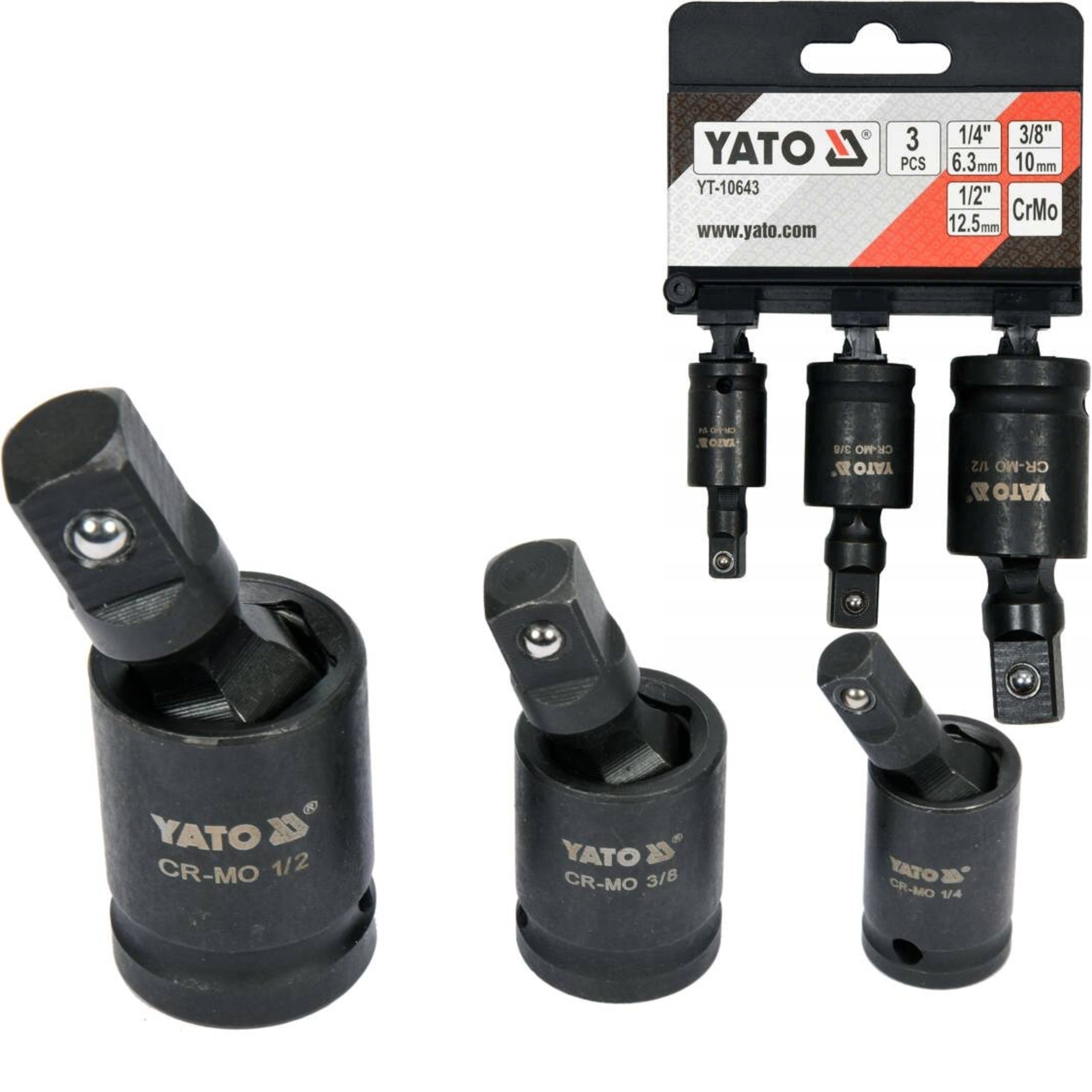 YATO SET OF SPHERICAL IMPACT JOINTS JOINT 1/4", 3/8", 1/2" YT-10643