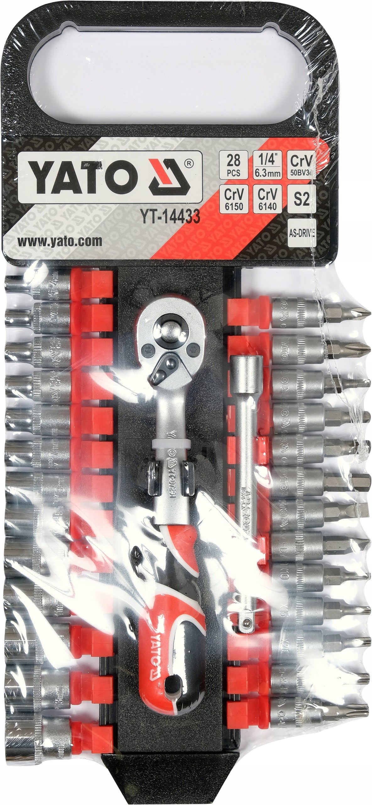 YATO SOCKET SET WITH ACCESSORIES 1/4", 4-14mm 28 EL. Number of items in the set 28