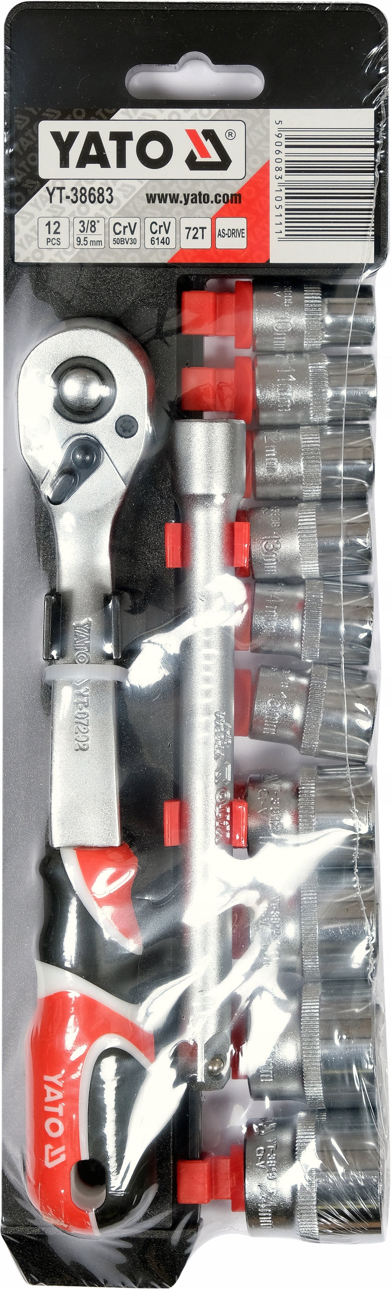 YATO SOCKET SET WITH ACCESSORIES 3/8", 10-24mm 12 EL. Manufacturer code YT-38683