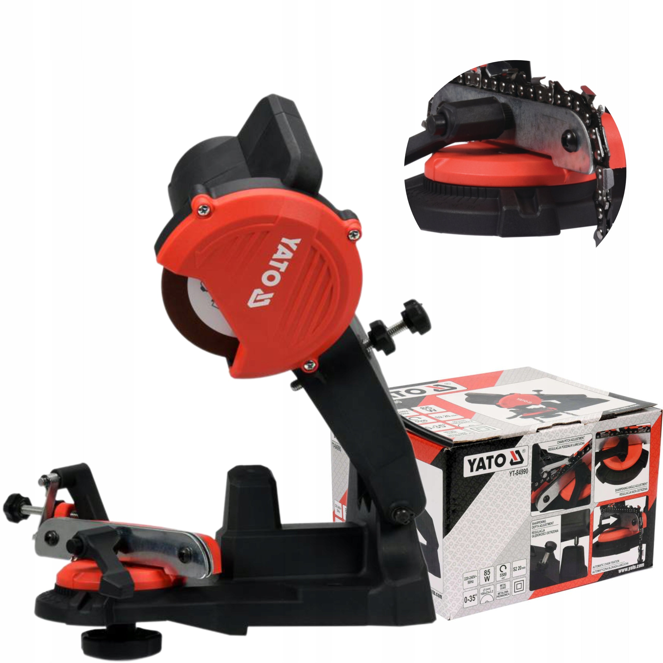 YATO TABLE ELECTRIC SHARPENER 85W CHAINSAW ROTARY BASE Disc internal diameter 23 mm