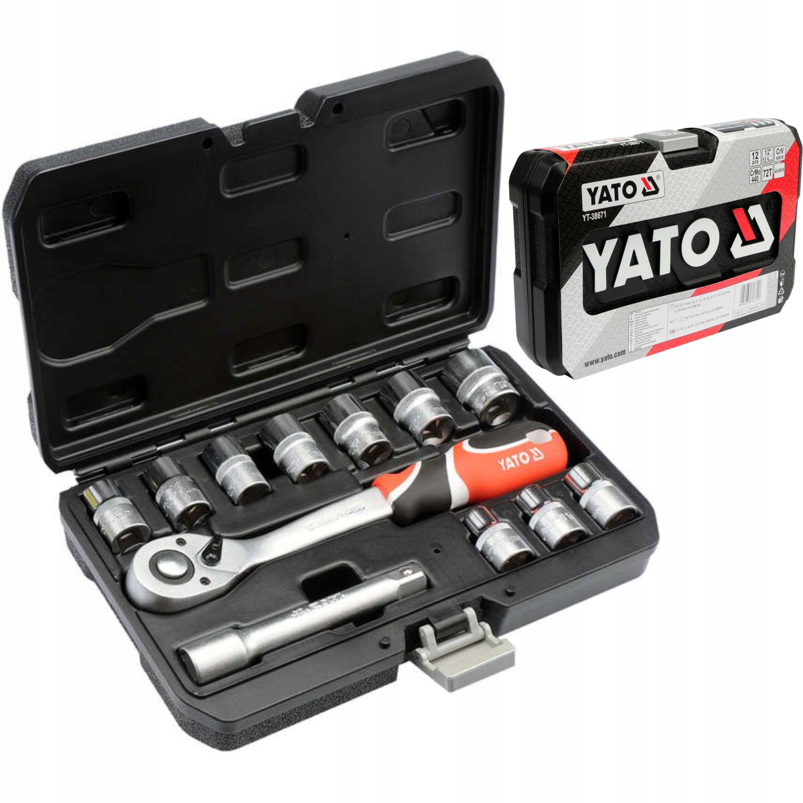 YATO TOOL KIT 1/2" 12 PIECES SOCKET WRENCHES CAP YT-38671