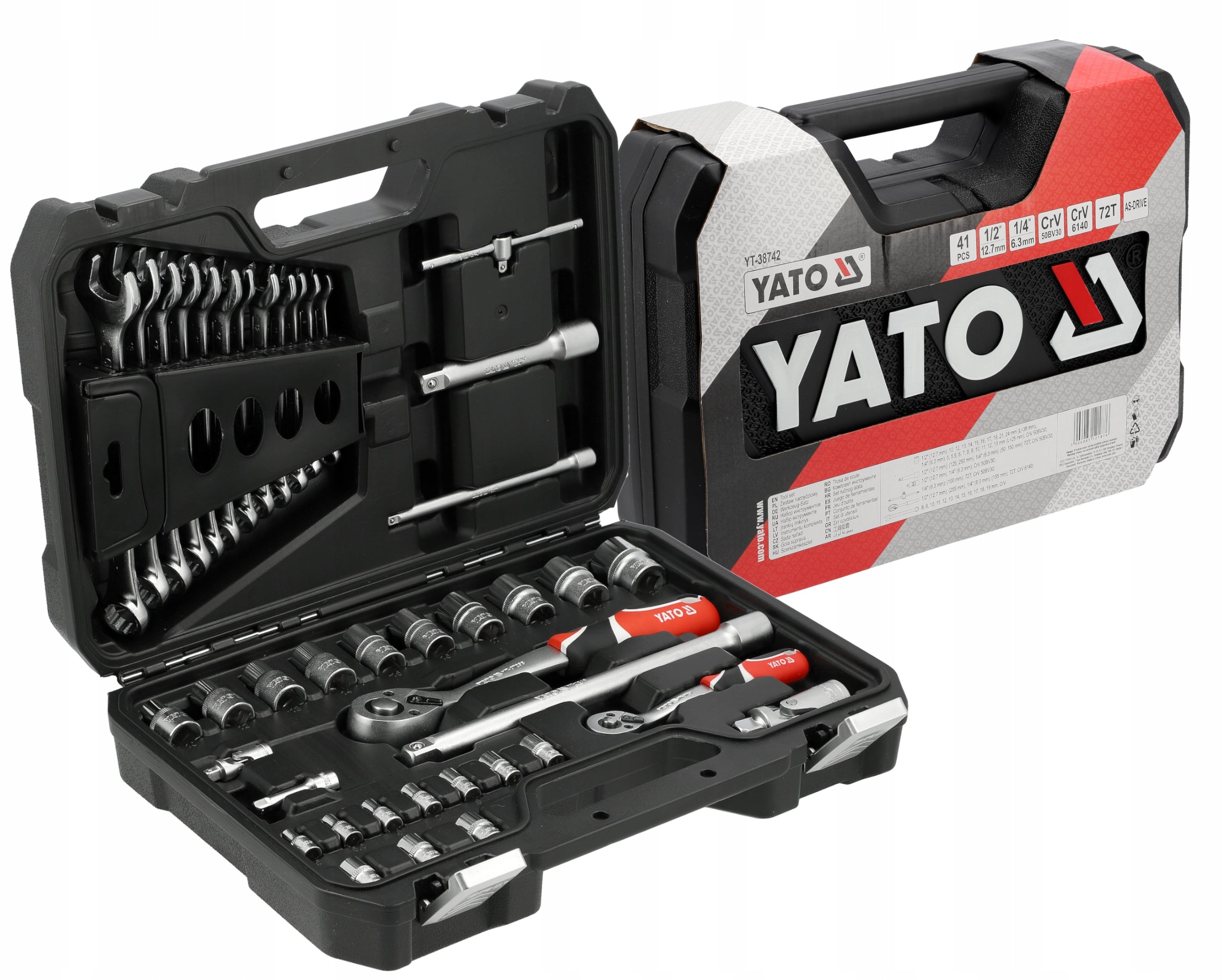 YATO TOOL KIT 1/4"; 1/2" 41el. WRENCHES CAPS TOOL CASE