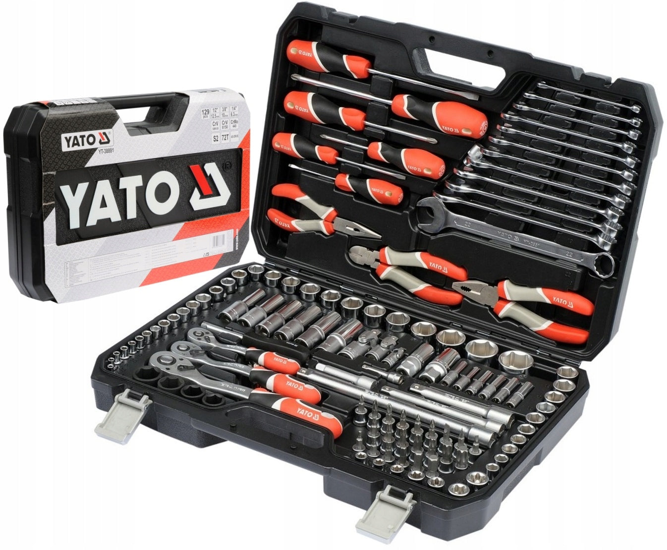 YATO TOOL SET TOOL CASE BITS CAP KEYS 129el 1/2 3/8'