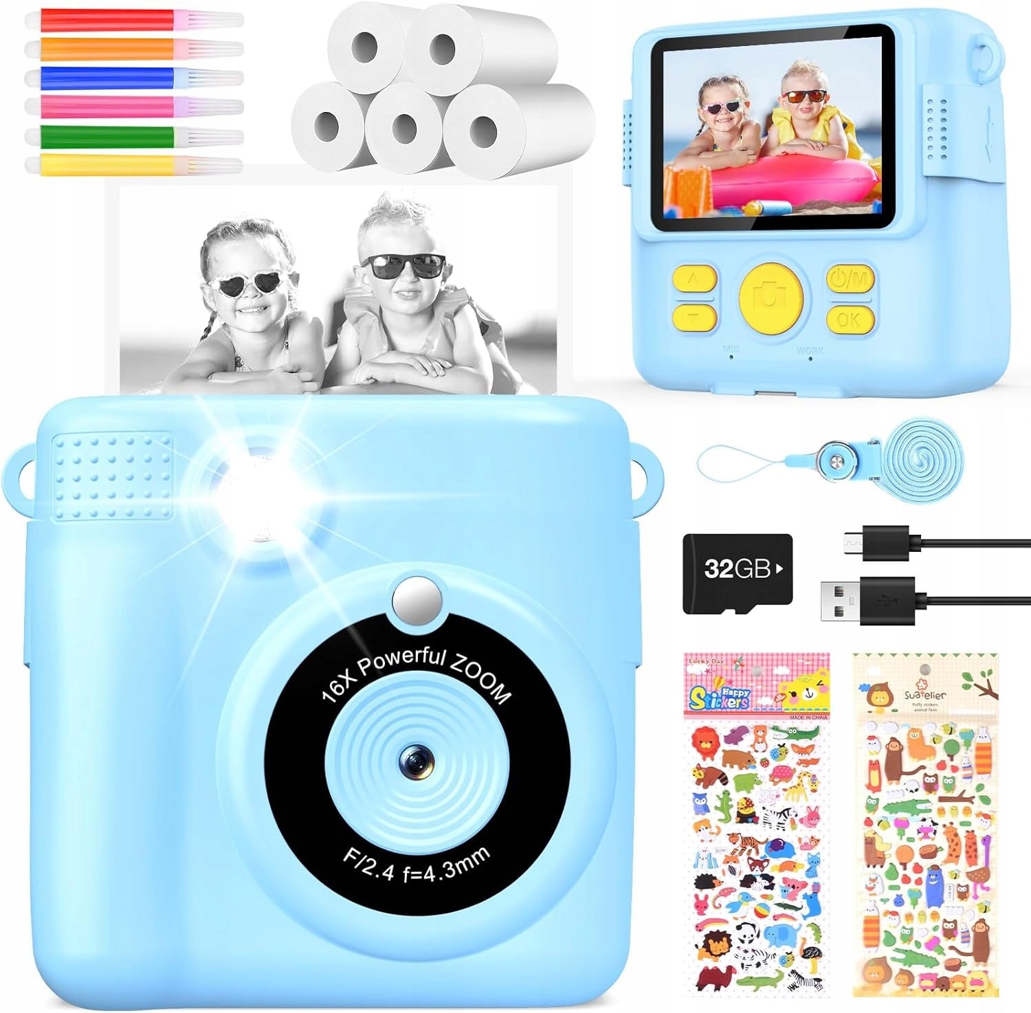 YIKANWEN Digit Instant Camera for Kids 1080P 32GB SET