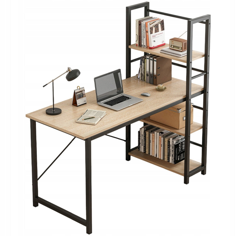 YOUTH DESK WITH BOOKCASE COMPUTER SHELVES METAL MODERN LIGHT BROWN