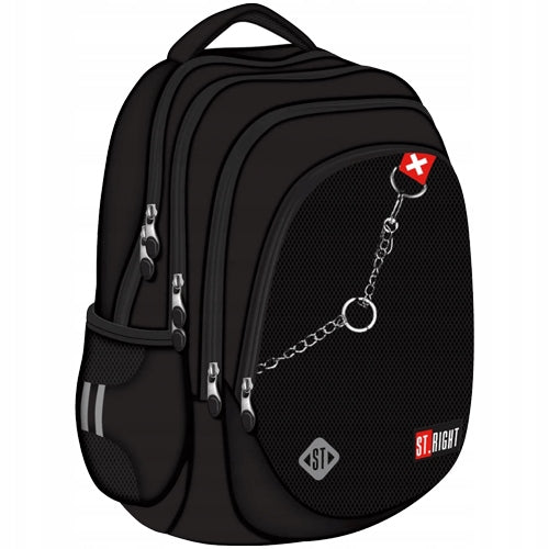 YOUTH SCHOOL BACKPACK 4 COMPARTMENTS ST.RIGHT BLACK WITH CHAIN X WHITE