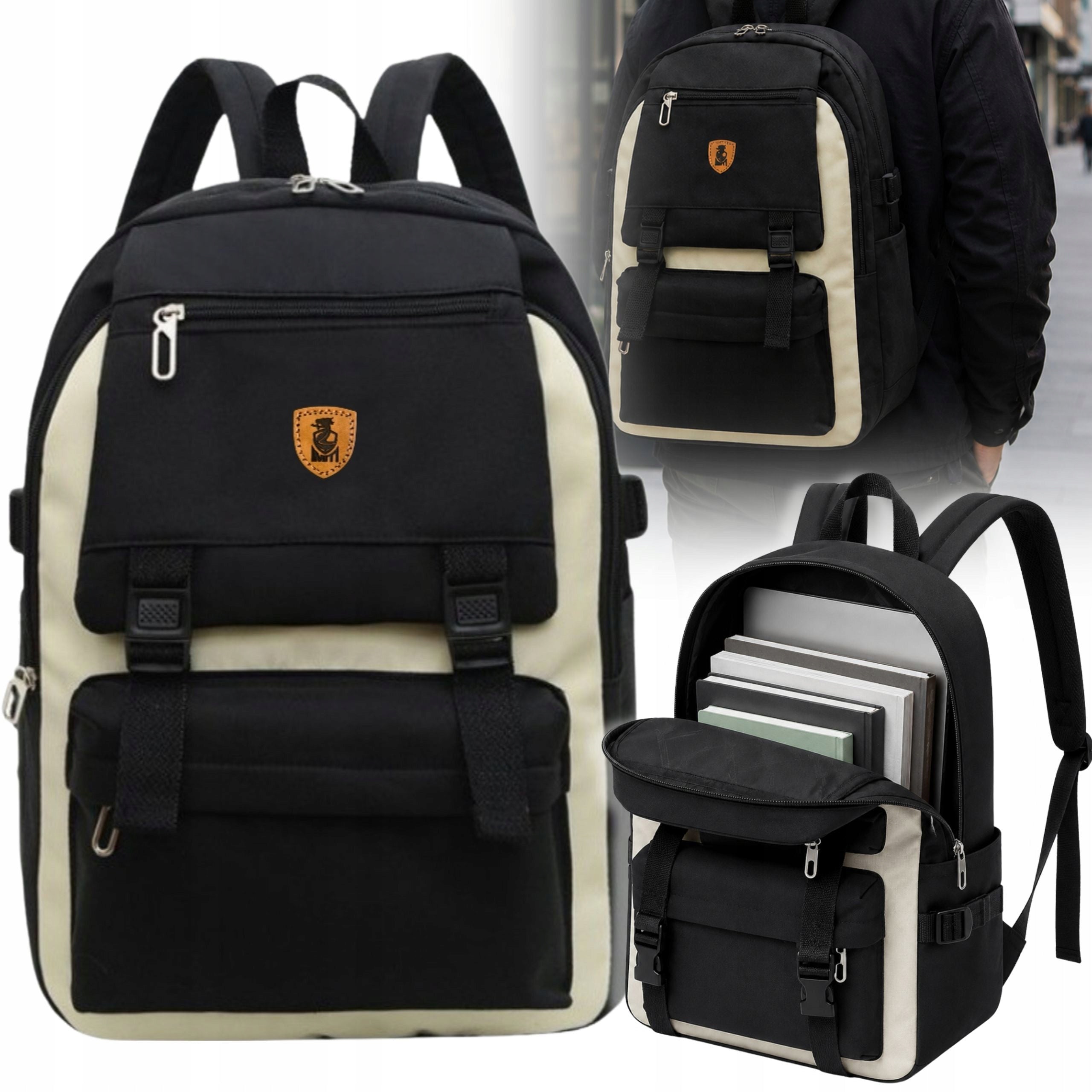 YOUTH SCHOOL BACKPACK CITY WATERPROOF LARGE LIGHT ROOMY BLACK