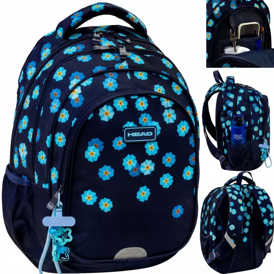 YOUTH SCHOOL BACKPACK FOR GIRLS WITH FLOWERS HEAD