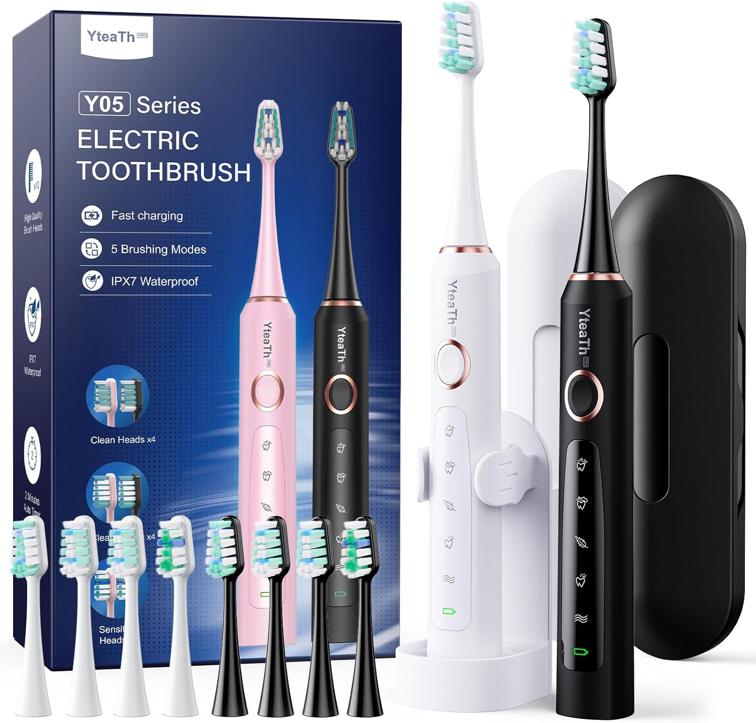 YTEATH Y05 Sonic Toothbrush with Case 2 Pieces Set