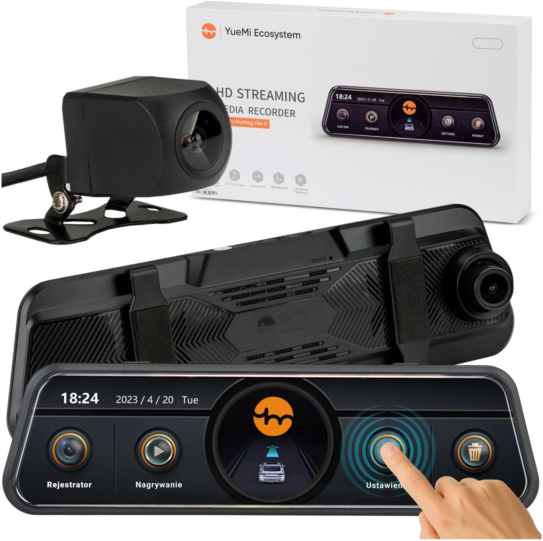 YUEMI Y4 CAR CAMERA VIDEO RECORDER IN MIRROR WITH REVERSING CAMERA