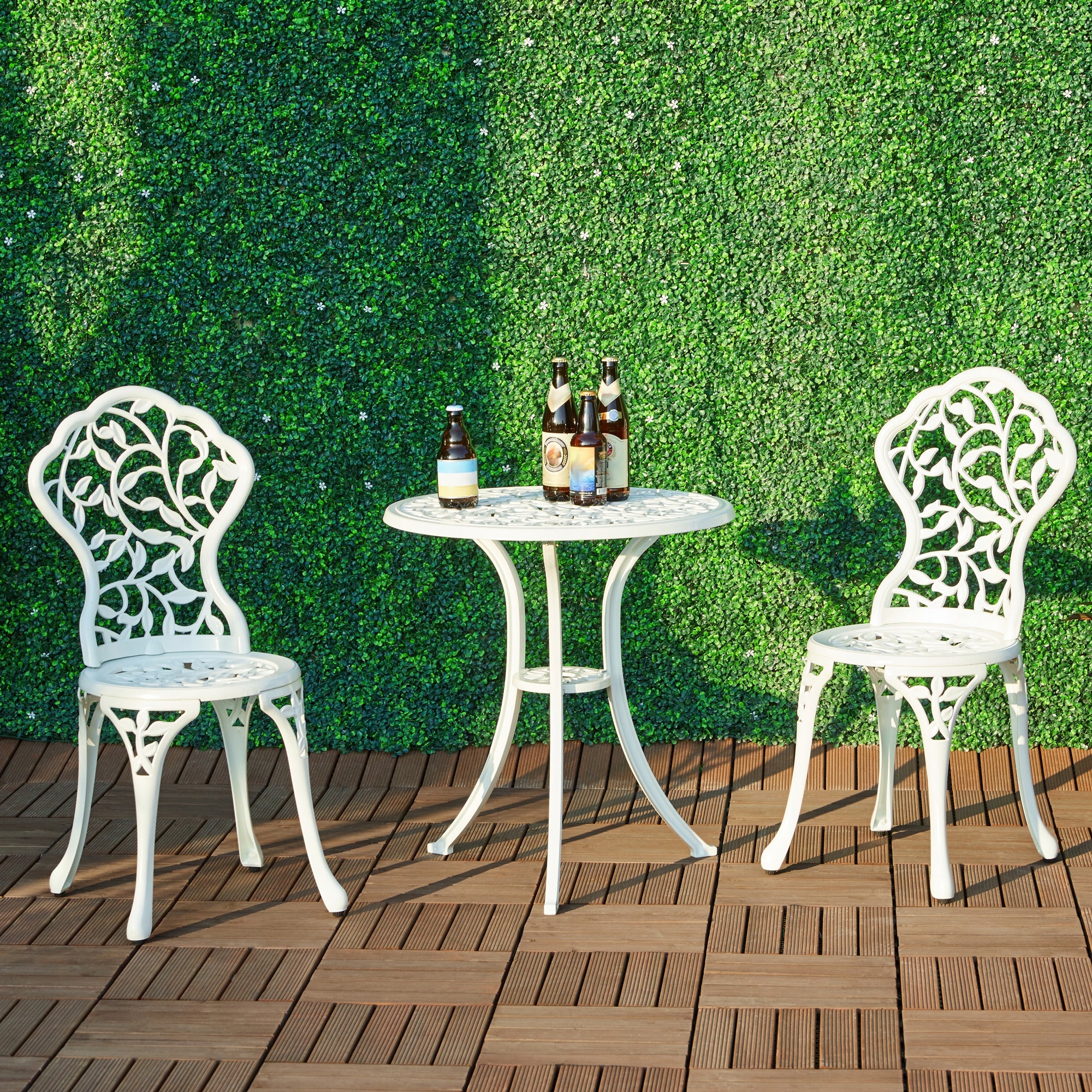 Yaheetech 3-Piece Set Table and Chair Bistro for Patio White Number of items in the set 3