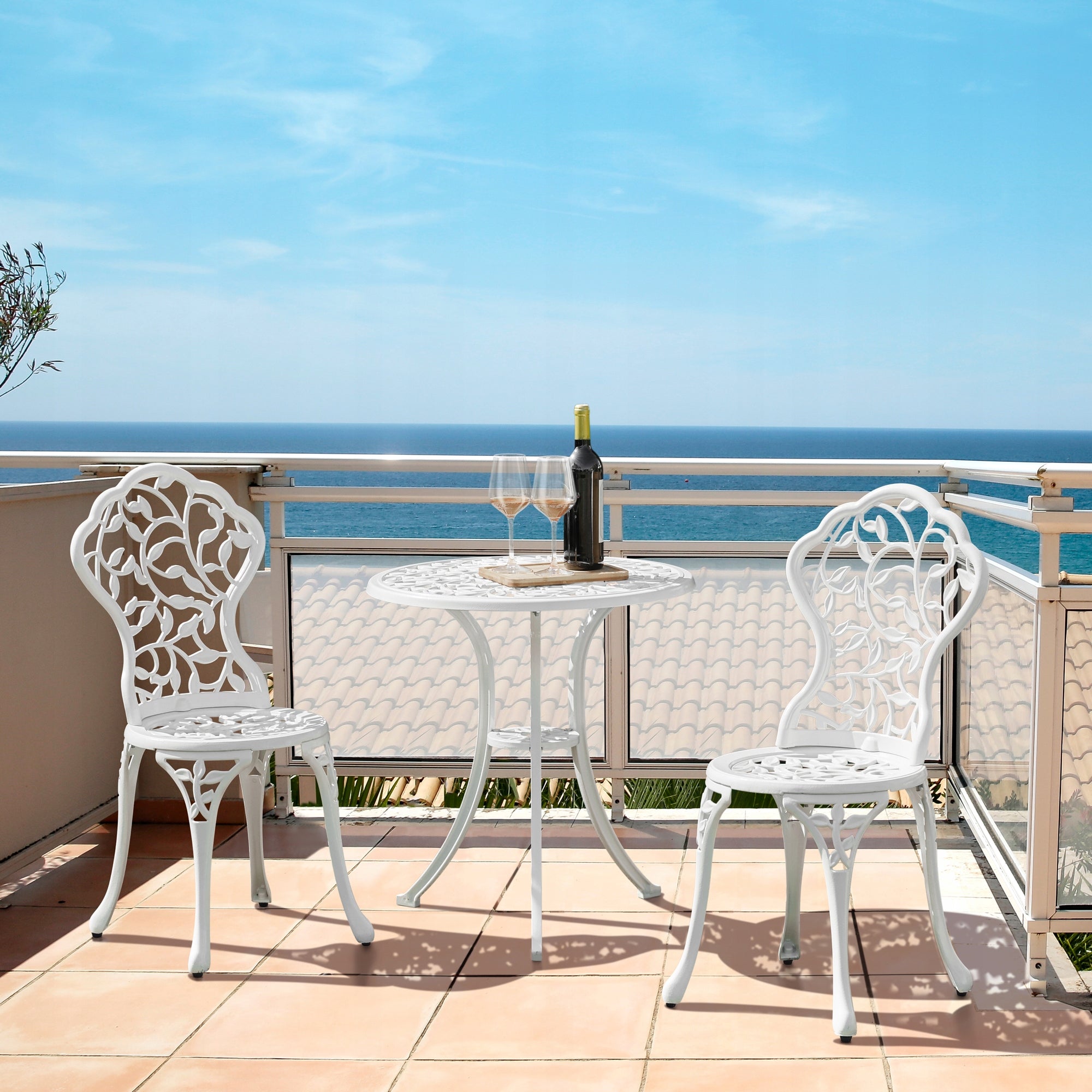 Yaheetech 3-Piece Set Table and Chair Bistro for Patio White Set contents chair end table