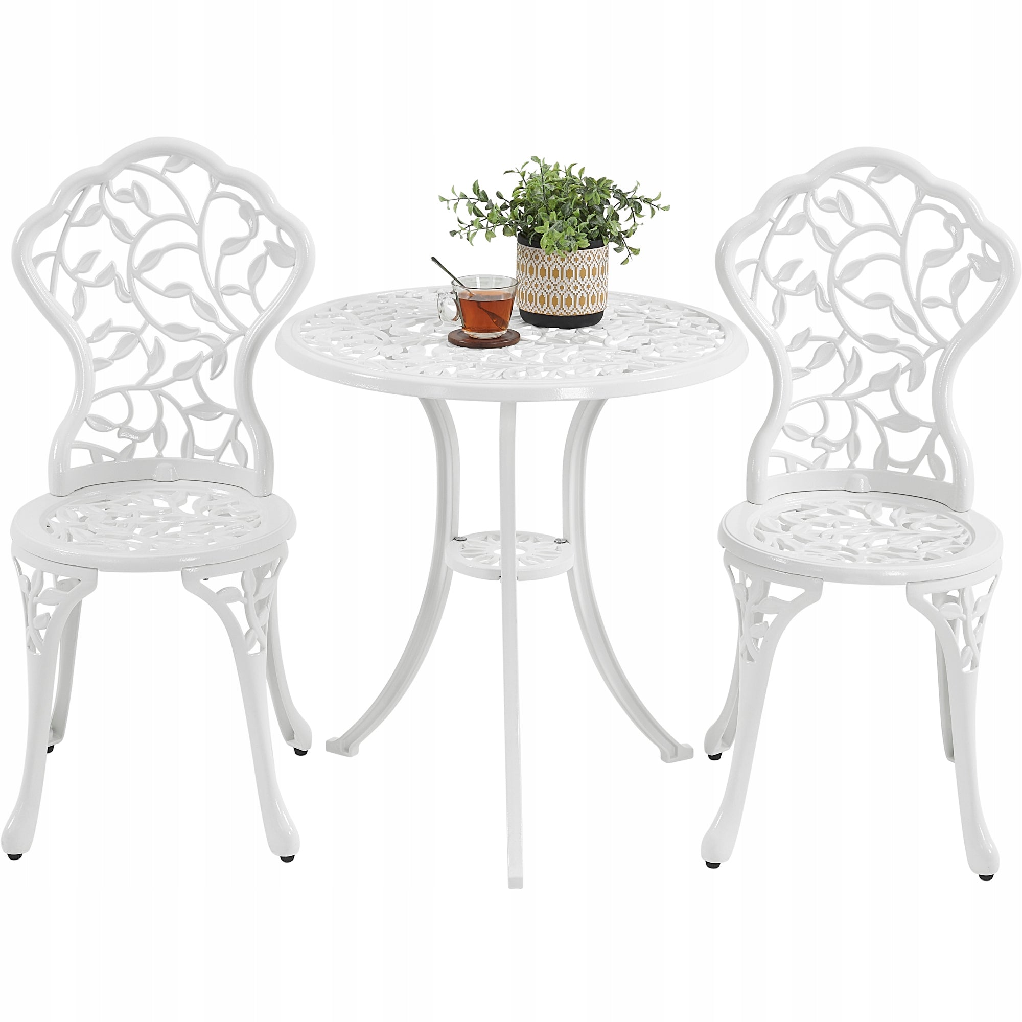 Yaheetech 3-Piece Set Table and Chair Bistro for Patio White