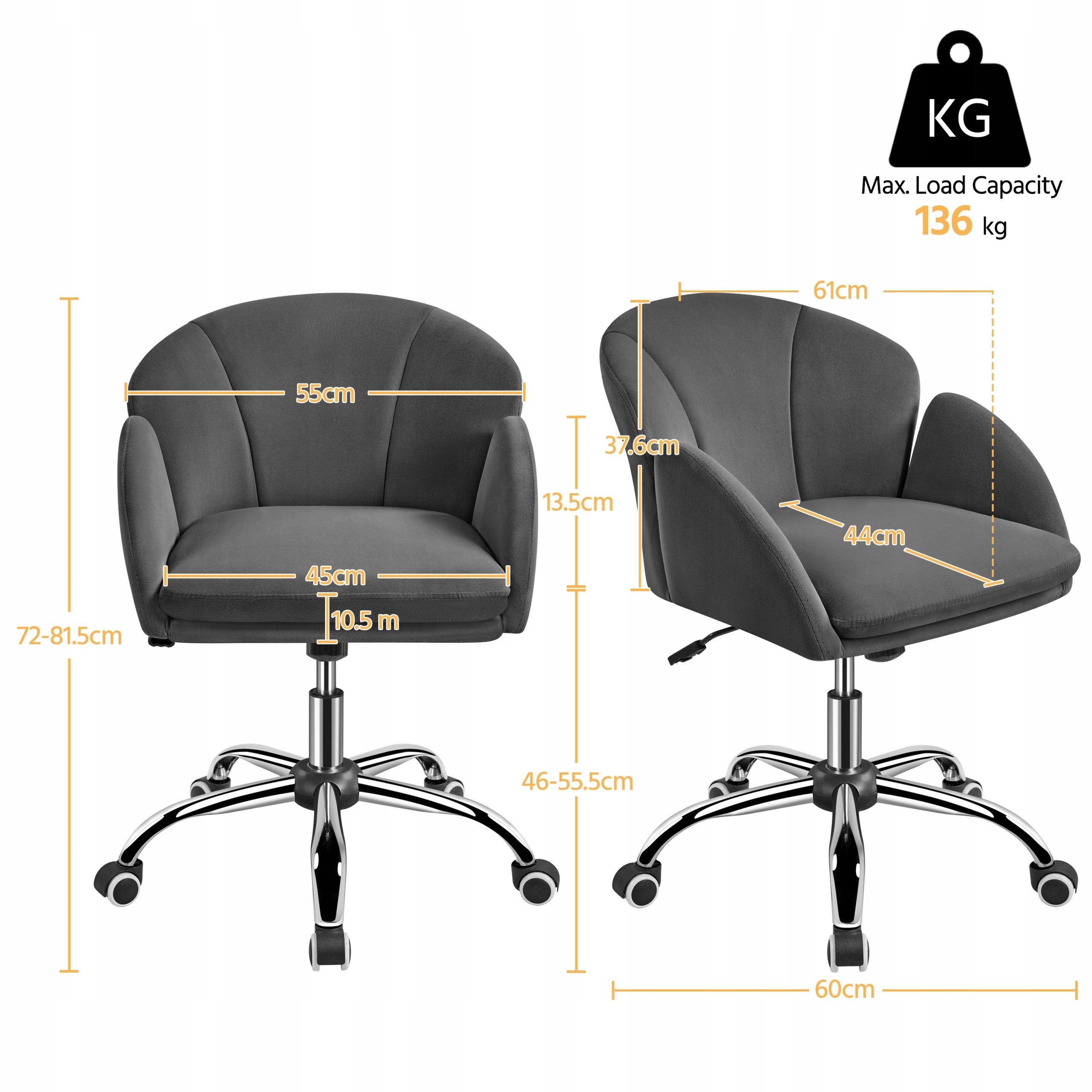 Yaheetech Velvet Rolling Desk Chair with Armrests Dark Grey Brand Yaheetech