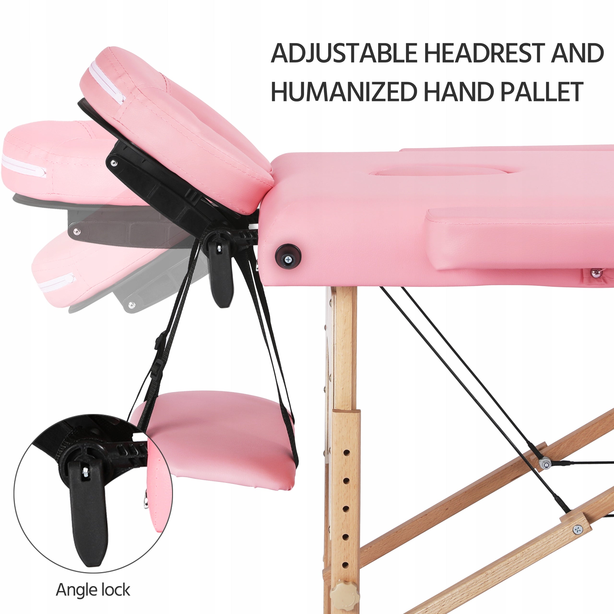 Yaheetech Wooden Adjustable Portable Massage Table, 213x80 cm, Pink Color pink
