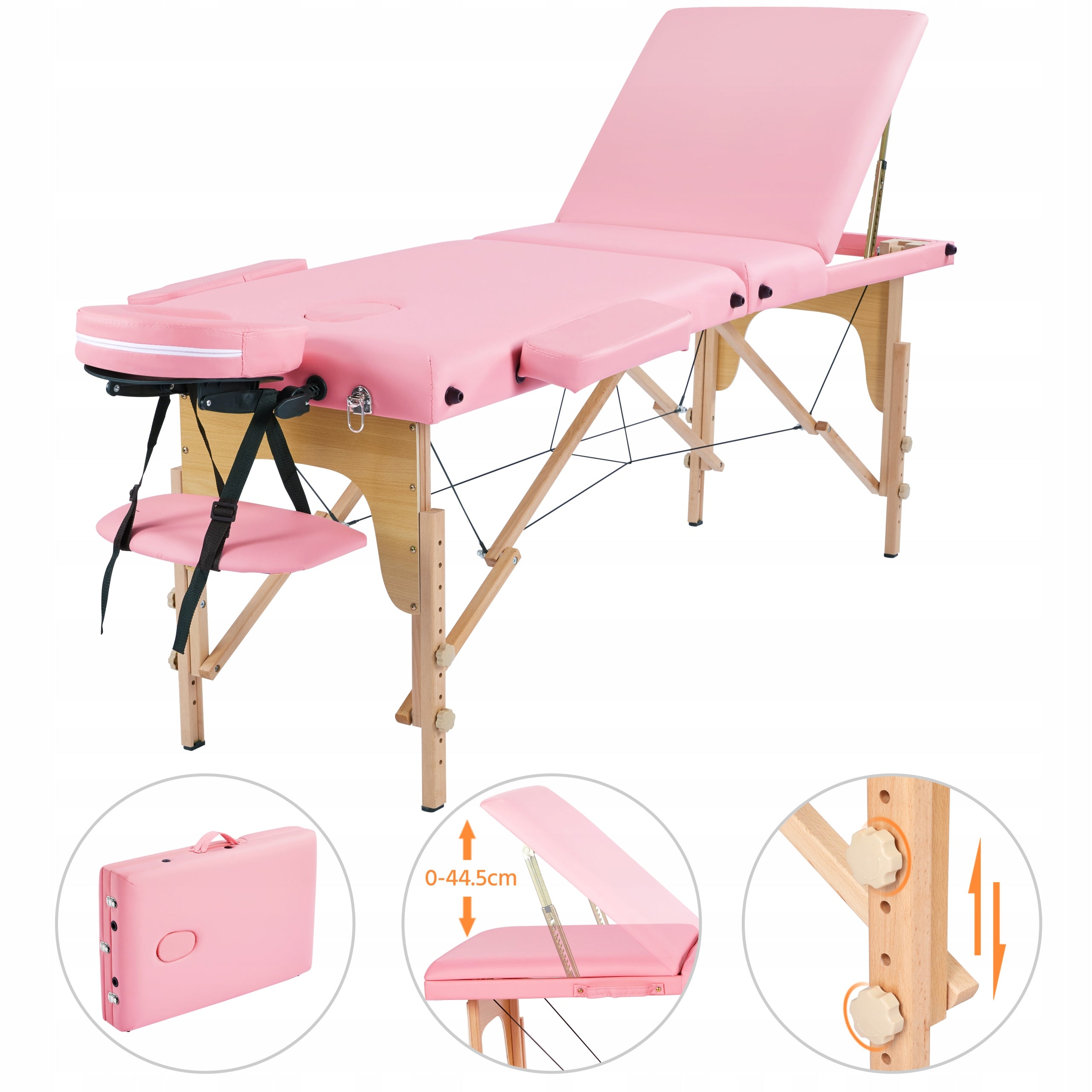 Yaheetech Wooden Adjustable Portable Massage Table, 213x80 cm, Pink Frame material wood
