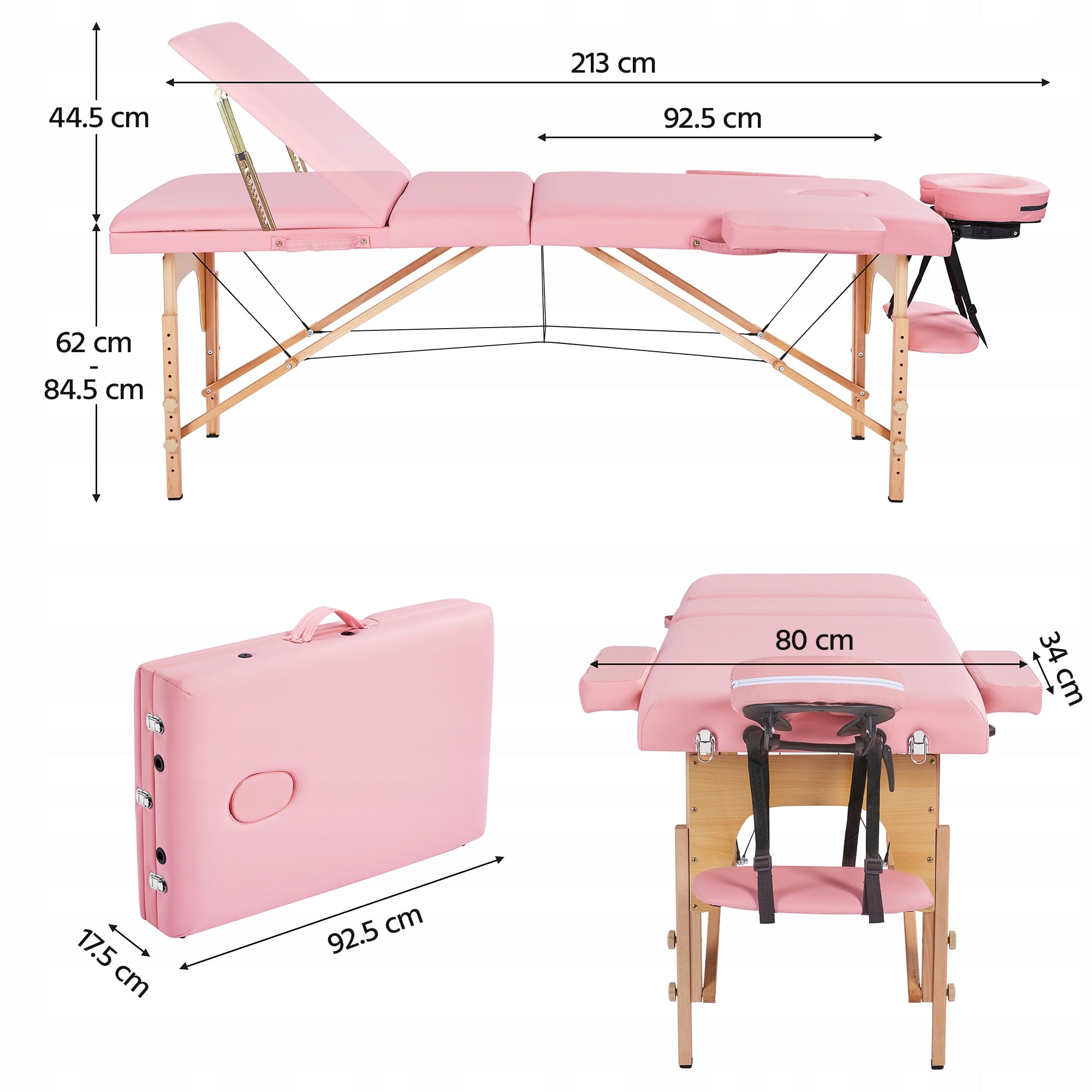 Yaheetech Wooden Adjustable Portable Massage Table, 213x80 cm, Pink Kind folding table
